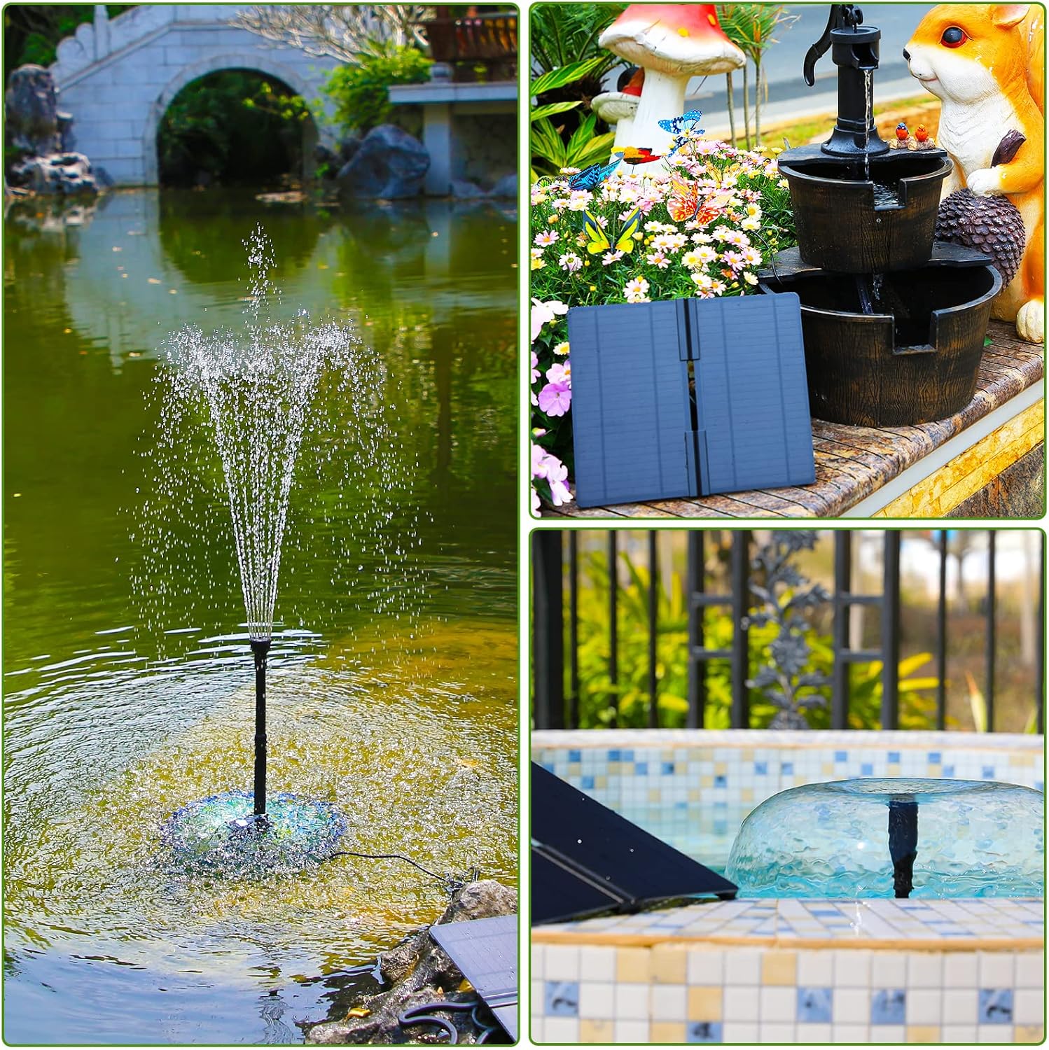 Detalle de AMZtime Solar Springbrunnen für Außen – 20W Solarpumpe mit verstellbarem Ständer und 6 Fontänenstilen