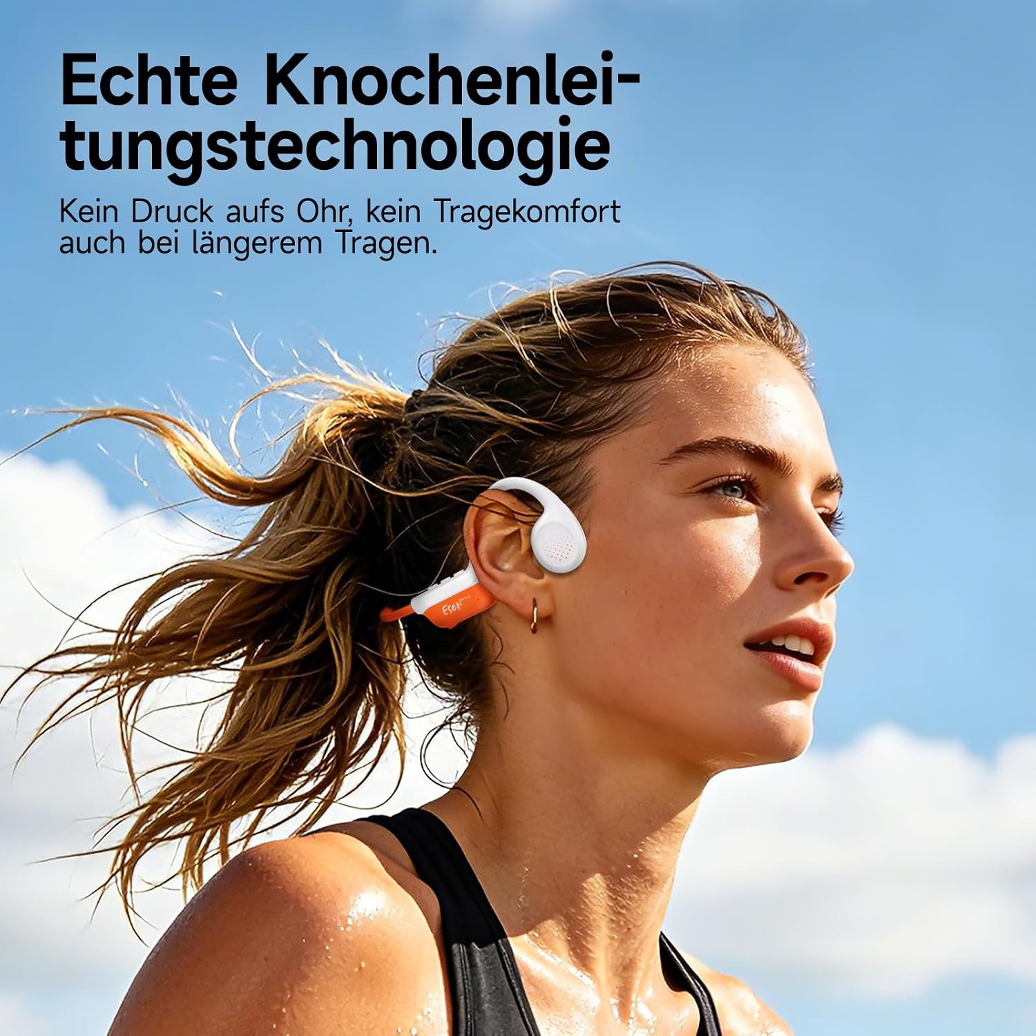 Detalle de esonstyle Knochenleitung-Kopfhörer Bluetooth 6.0, IPX7 – Open-Ear, 10 Std. Akku, wasserdicht