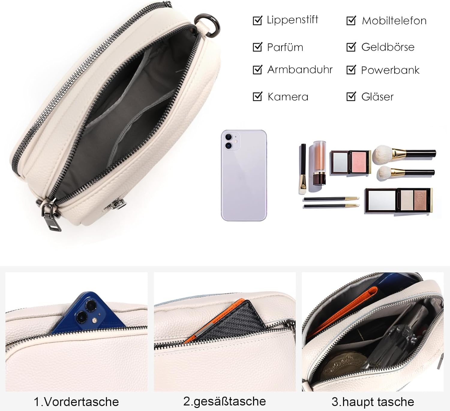 Thumbnail 6 de TANTOMI Umhängetasche Damen Klein – Crossbody Bag mit breitem Schultergurt für Handy, Schlüssel & Co.