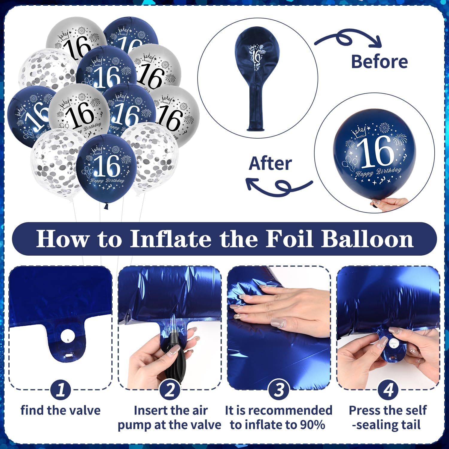 Thumbnail 6 de VICTERR 16th Birthday Decorations for Boys – Blue & Silver Party Pack