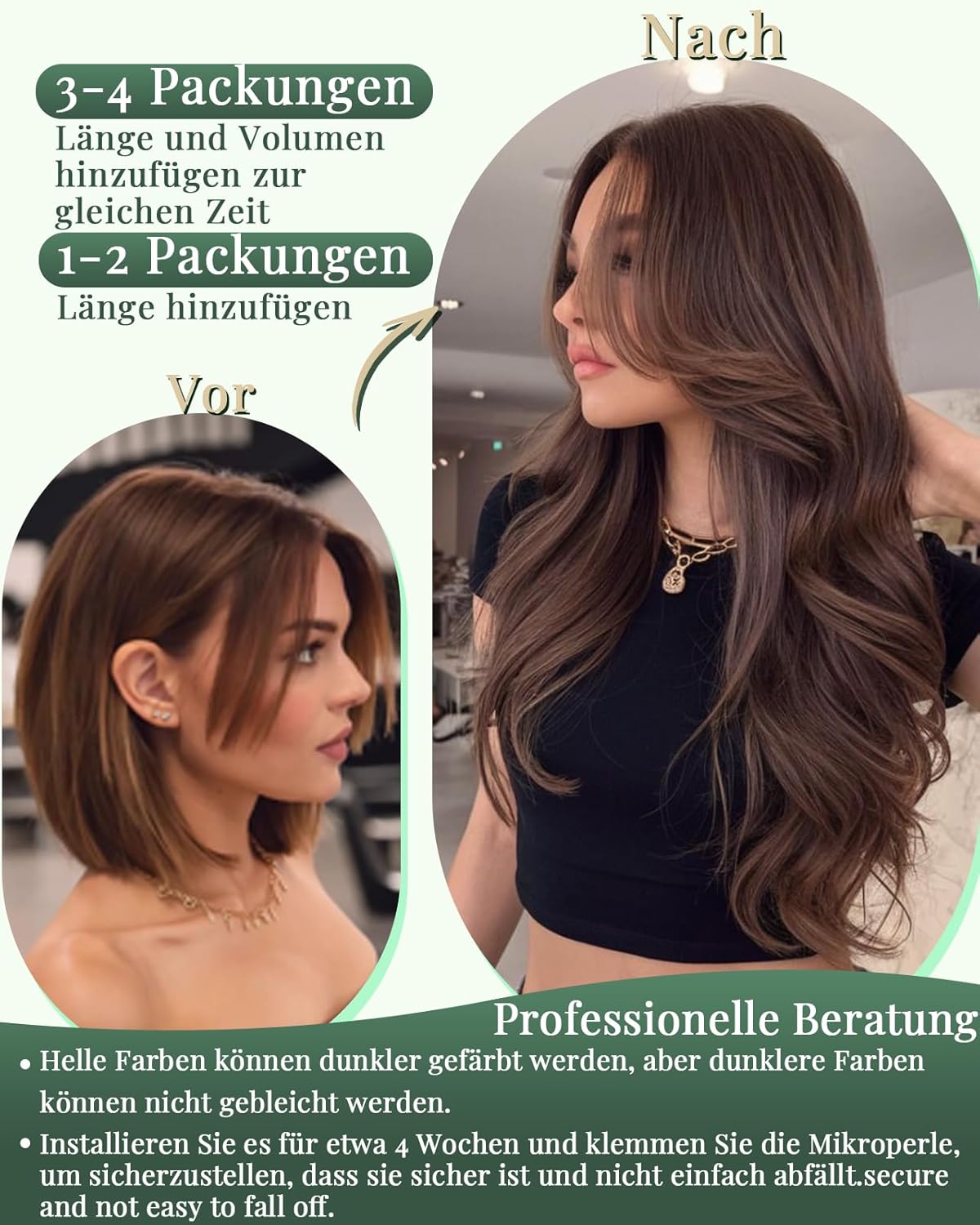 Thumbnail 4 de Ugeat Microring Extensions Echthaar Schwarz, Remy 45 cm (50g/50 Strähnen) – kaltfusion ohne Kleber