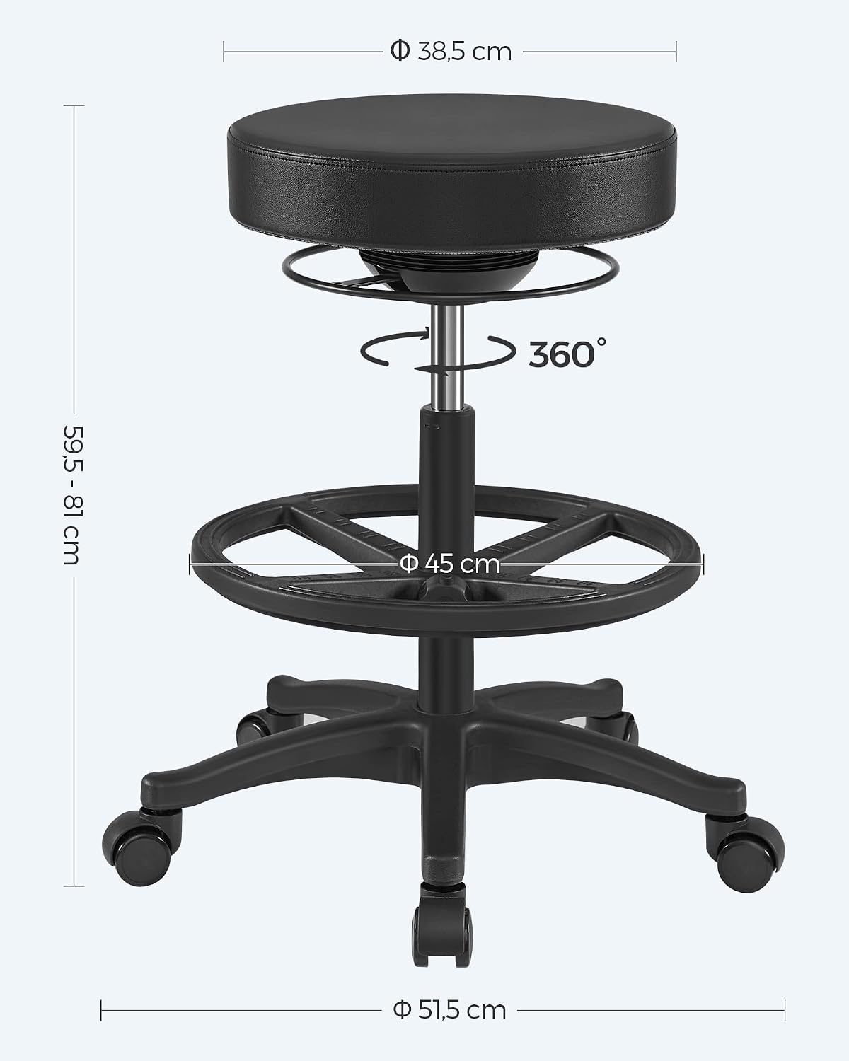 Detalle de SONGMICS Arbeitshocker OSC007B01 mit drehbarem Sitz und verstellbarer Höhe (59,5–81 cm)
