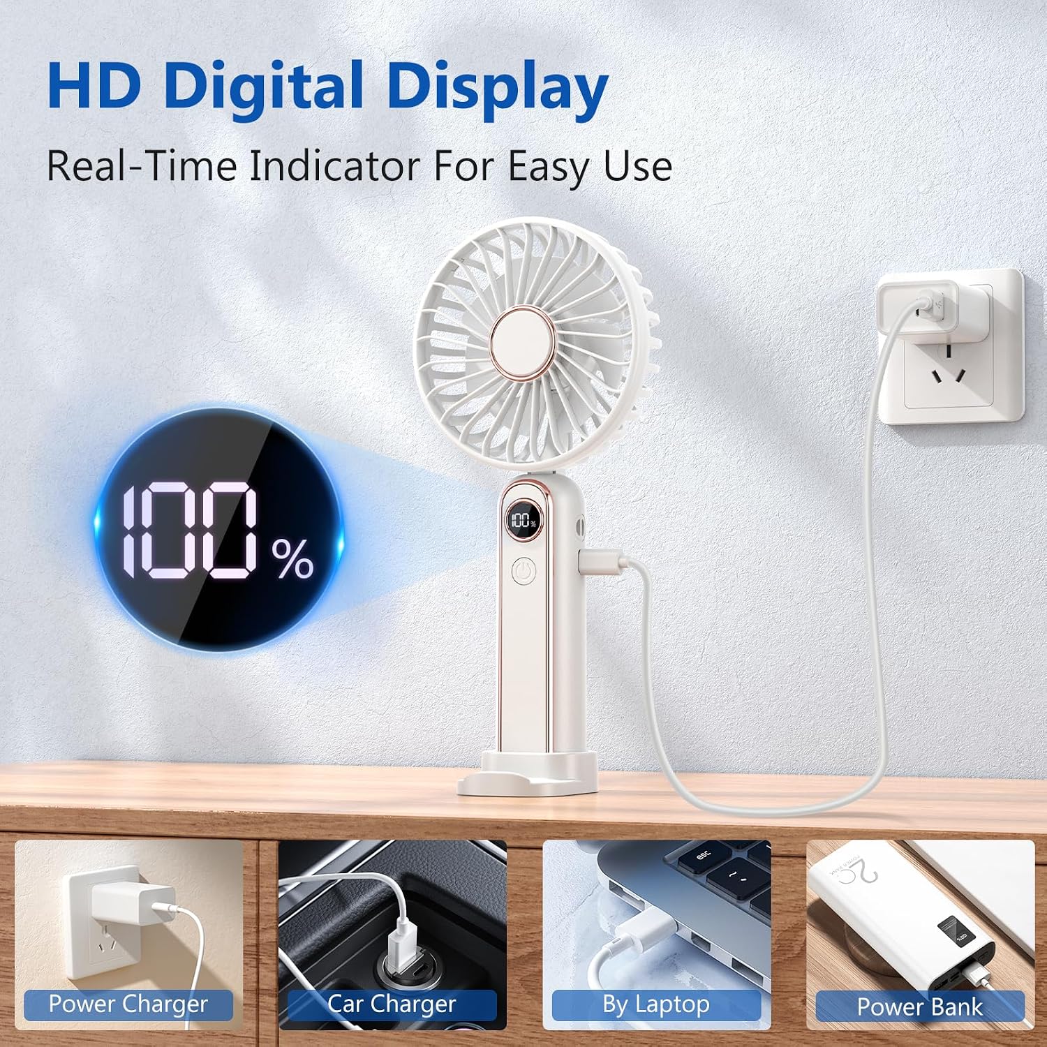 Thumbnail 6 de PALATALA Handheld Fan: Powerful 6-Speed Portable USB-C Fan with 4000mAh Battery and LED Display