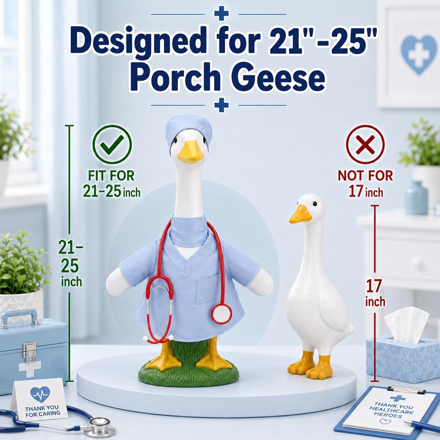 Detalle de GigaCircle Nurse Porch Goose Outfit for 23-Inch Statues, Blue Costume Set