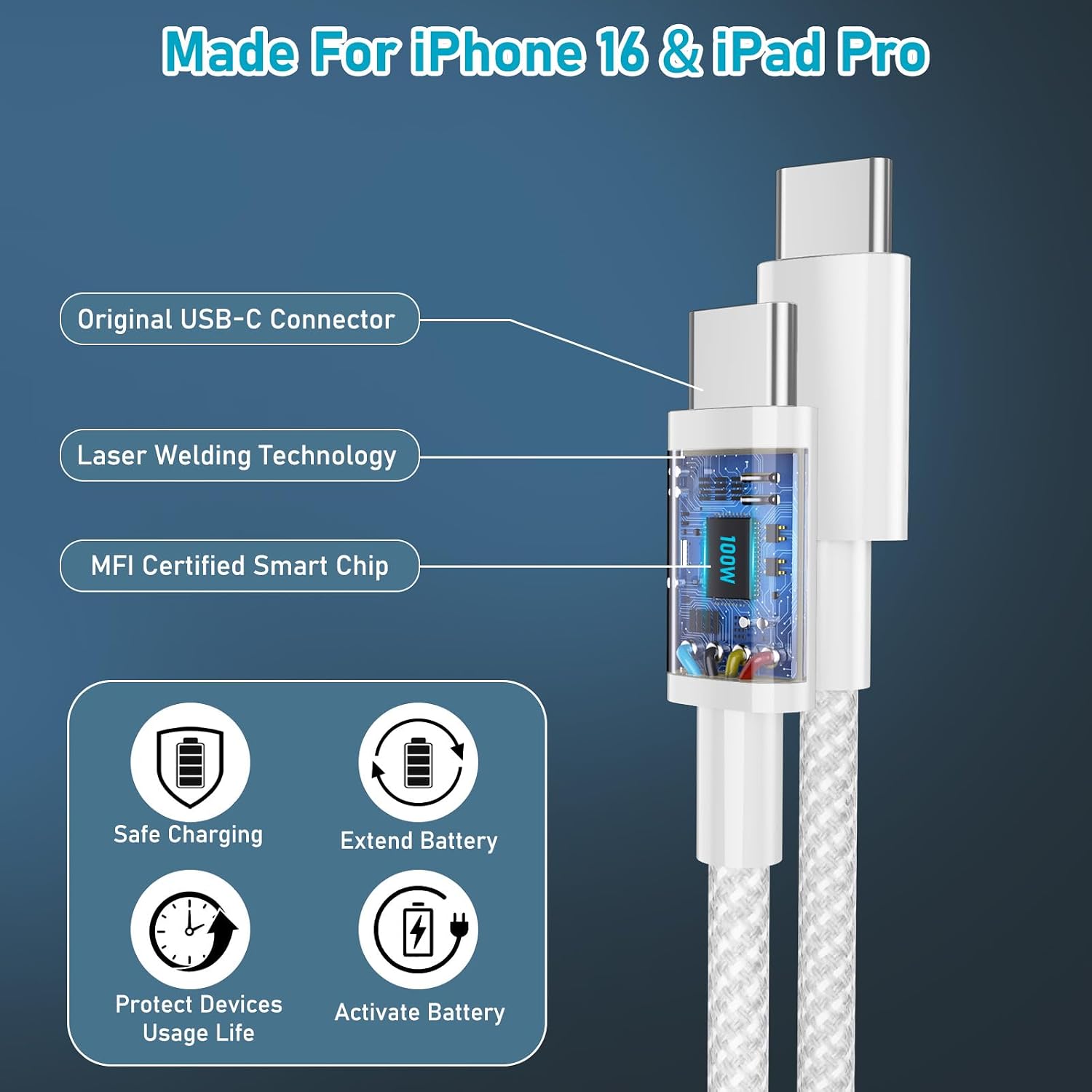 Thumbnail 2 de TIGOJH USB-C to USB-C braided power cable (3M / 10ft) with 100W Power Delivery