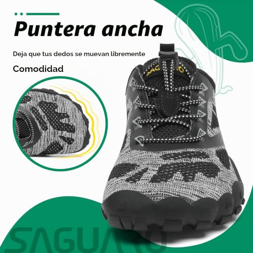Detalle de SAGUARO Zapatillas Barefoot Minimalistas para Hombre/Mujer – 42 EU, Ébano Negro