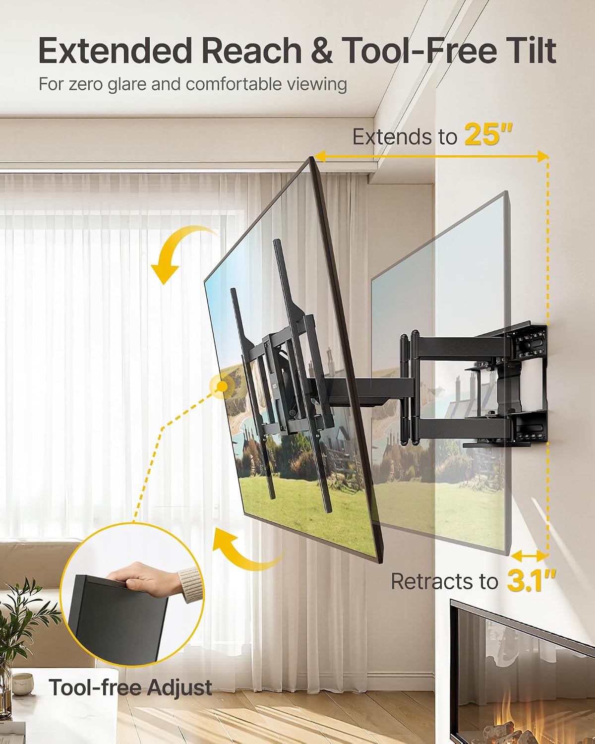 Detalle de monTEK Heavy Duty TV Wall Mount for 60–140 inch XXL TVs (Up to 275 lbs) with 25” Articulating Arm