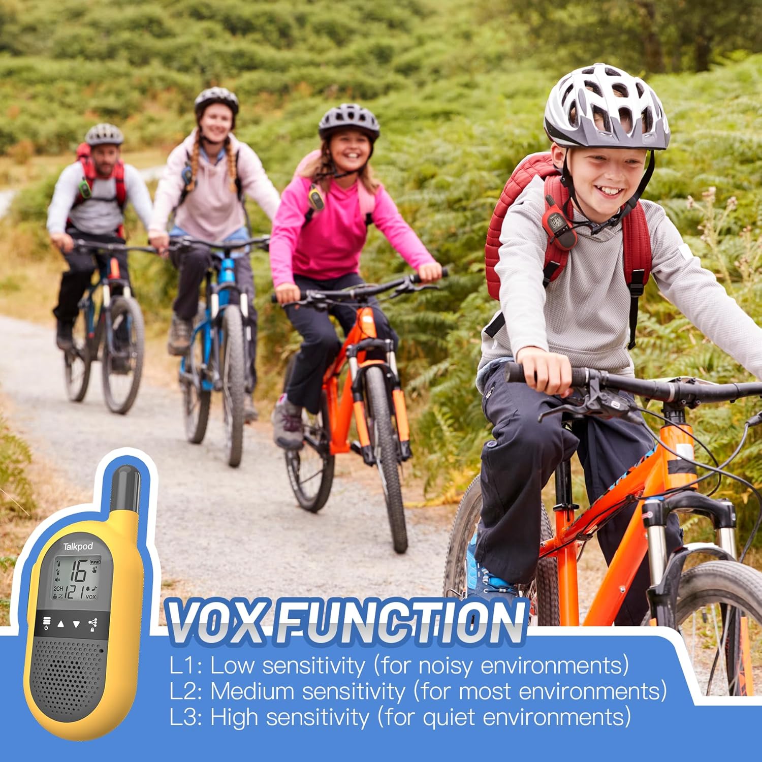 Thumbnail 1 de Talkpod Walkie Talkies for Adults and Kids – 4 Pack (Red, Blue, Yellow, Green) with Built‑In 1000mAh Li‑ion Batteries