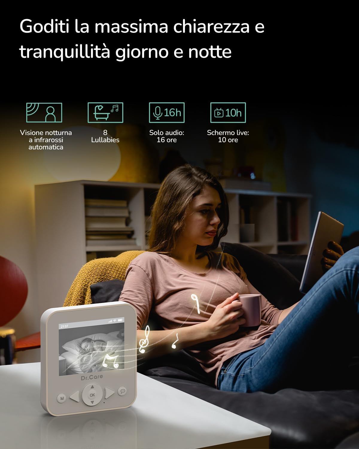 Thumbnail 3 de Dr.Care NeoView Baby Monitor Video 2.8" – Schermo 2.8", Registrazione Loop e VOX, Notturna, Batteria e Clip cintura