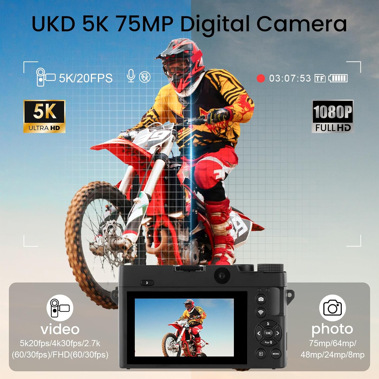 Detalle de SOPPY 5K Digital Camera: 75MP, 5K UHD, 18x Zoom, and Dual Batteries – A Basic Photo/Video Companion for Kids and Beginners