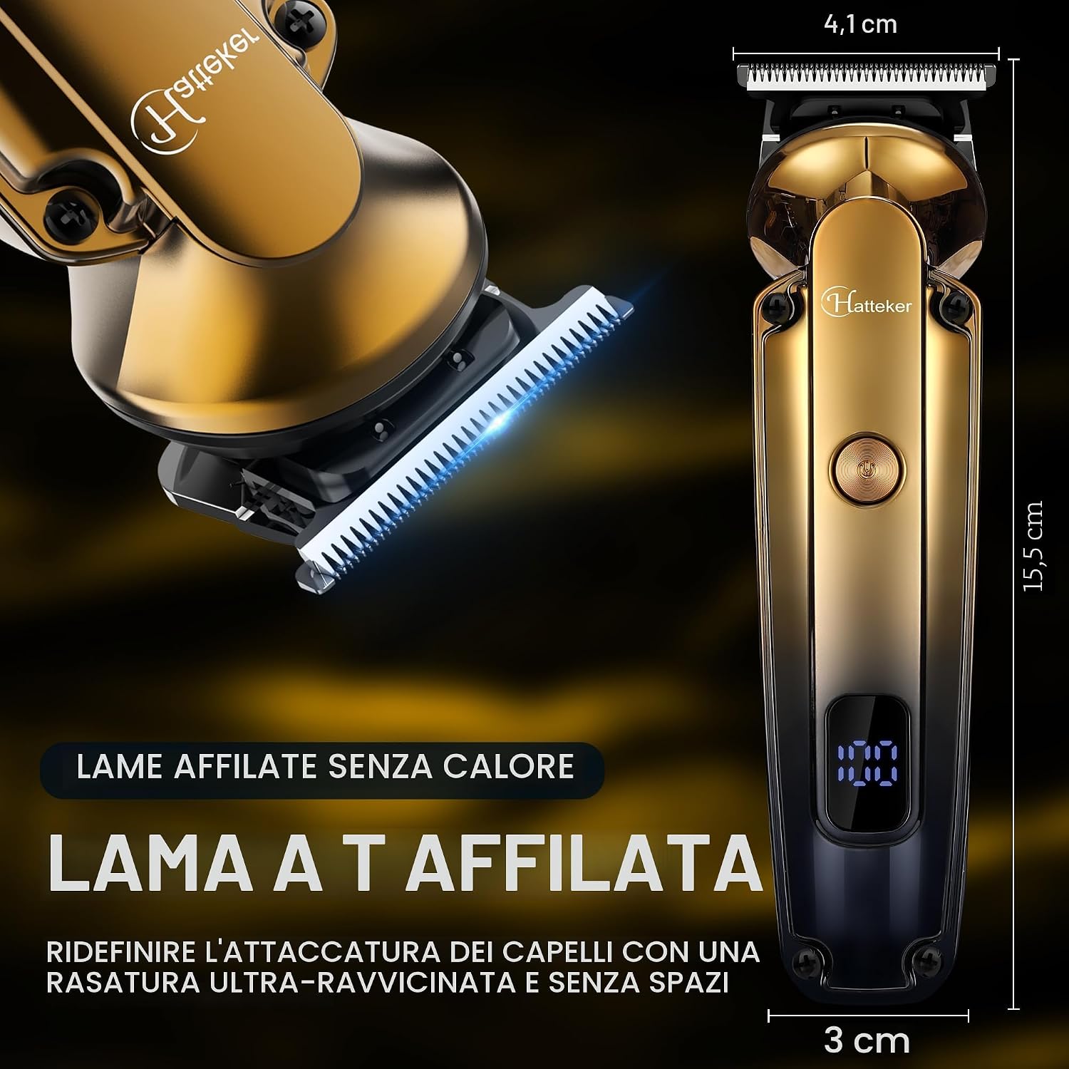 Detalle de Hatteker 6-in-1 Kit Professionale: Trimmer T-blade Zero Gap, Tagliacapelli e Grooming completo per Uomo