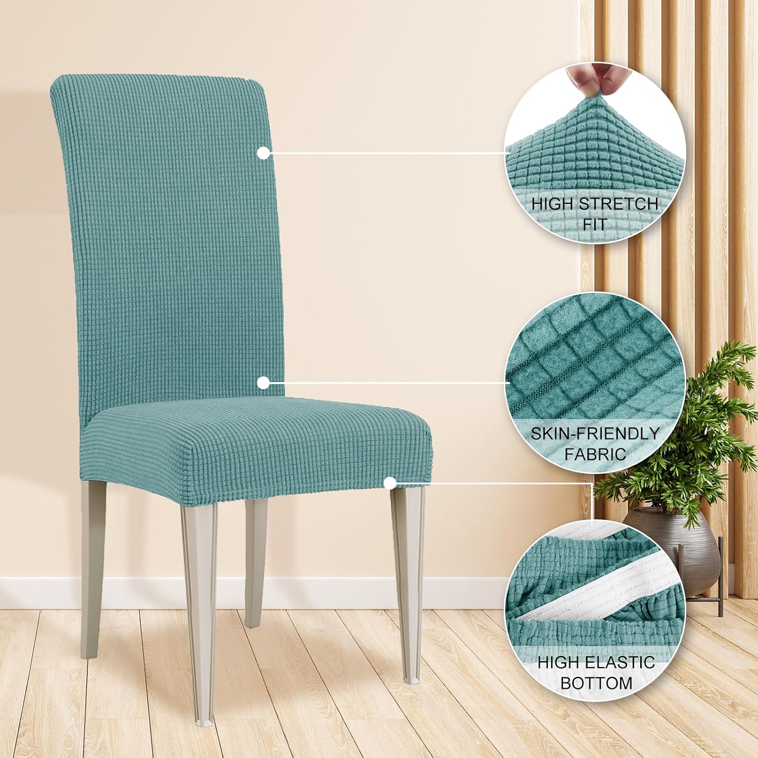 Thumbnail 3 de Ystyle housse de chaise extensible (4 pièces) bleu clair pour salle à manger