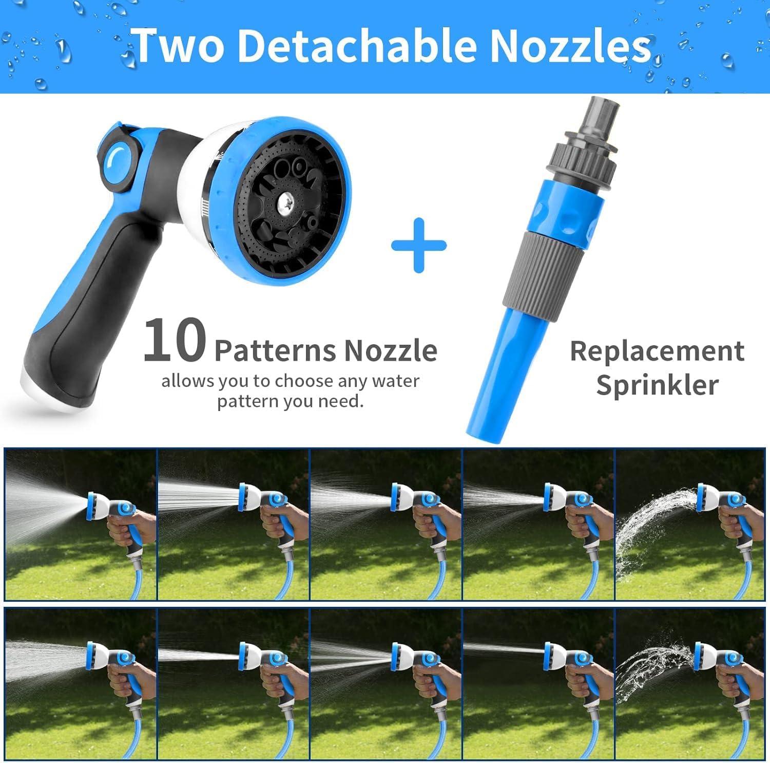 Thumbnail 5 de Retractable Hose Pipe 1/2" x 30m + 2m Wall Mounted Hose Reel with 10 Patterns Nozzle, Lock Any Length, 180°Swivel, Automatic Slow Rewind System