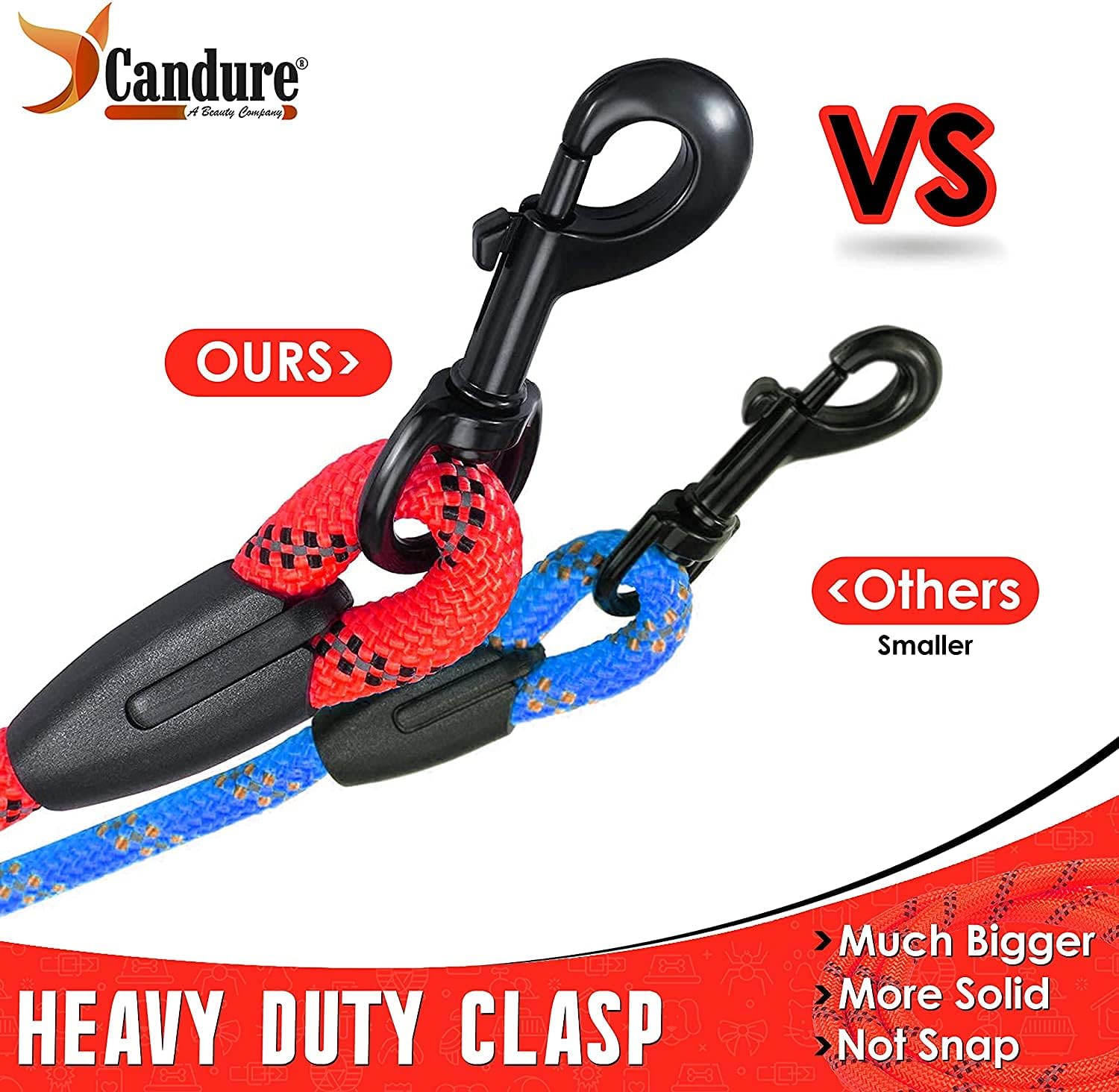 Detalle de Candure Guinzaglio per Cani Elastico Riflettente 5ft: Nylon, Impugnatura imbottita e Clip robusta