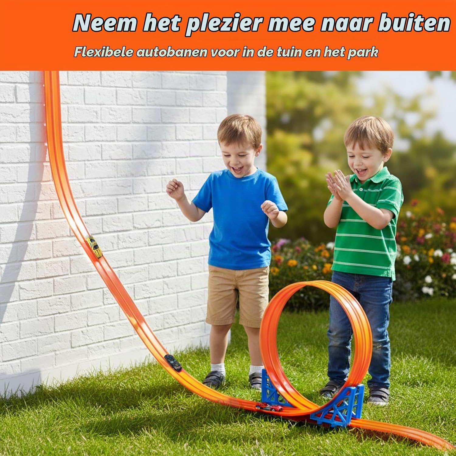 Detalle 1 de Dreamon 088-11-6m-orange flexibele autoracebaan van 6 meter met 4 auto's
