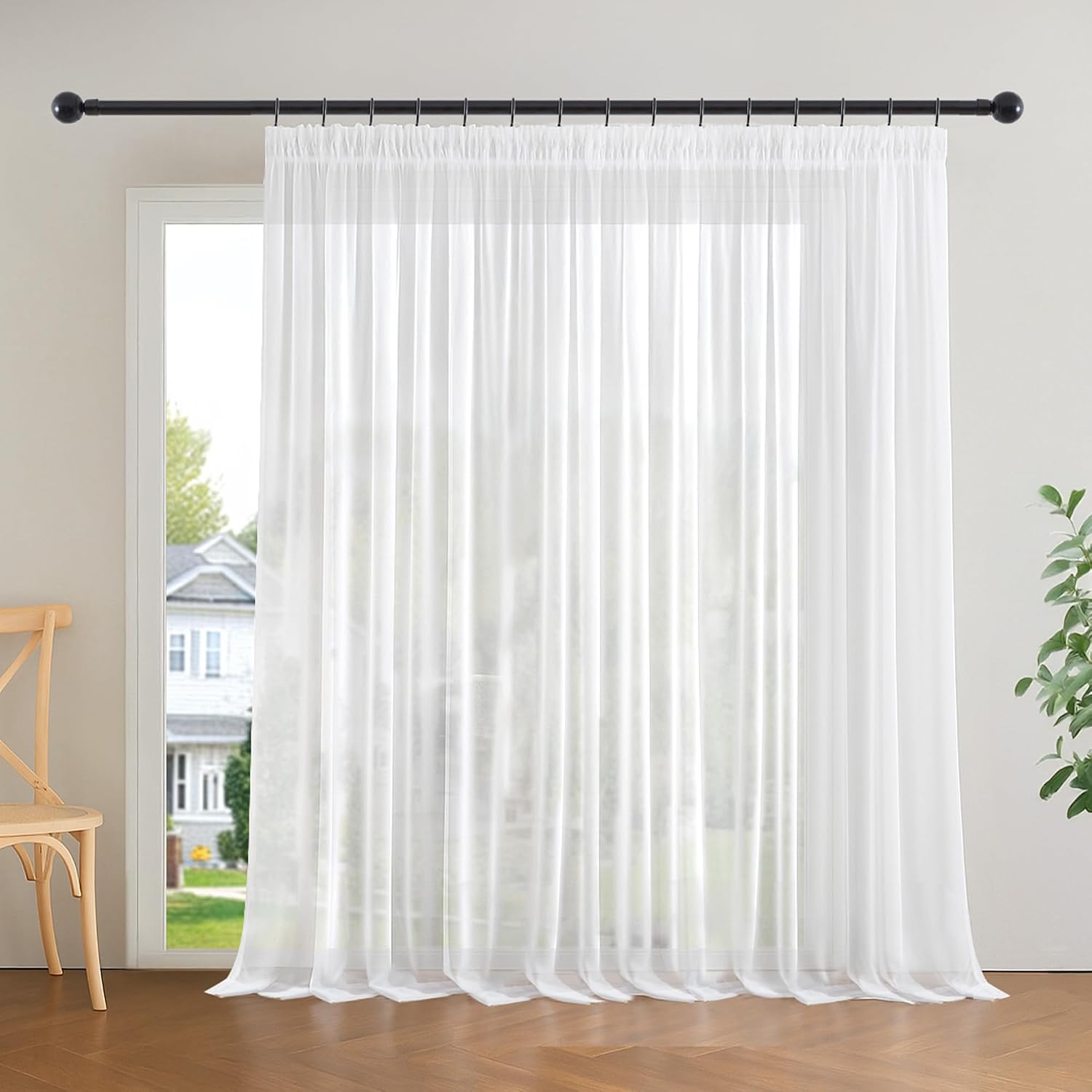 Detalle 2 de Deconovo DECTK003687Y-S1292 voilegordijn, wit, 300 x 220 cm met plooiband