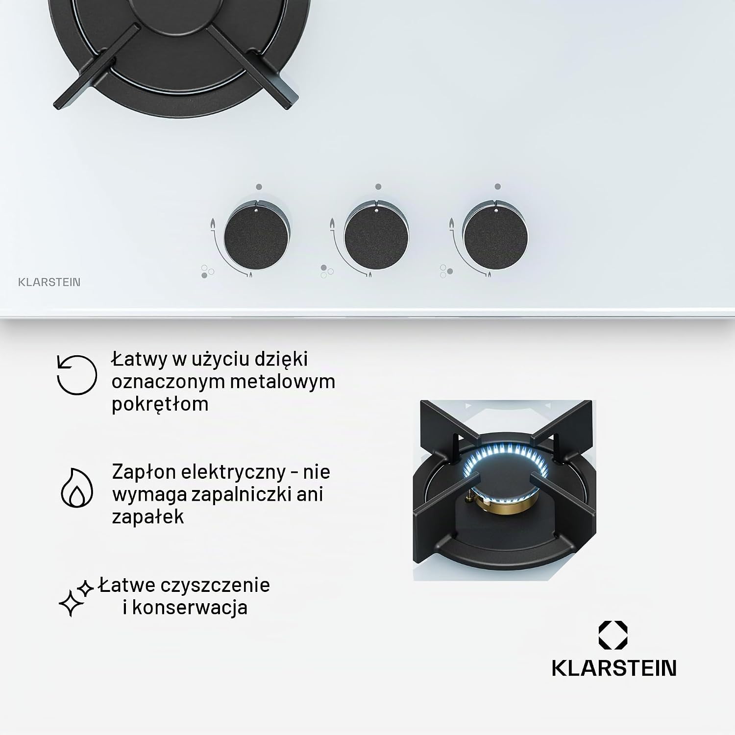 Detalle 1 de Klarstein Goldflame – 3-palnikowa płyta gazowa 5800 W, szkło hartowane i mosiądz