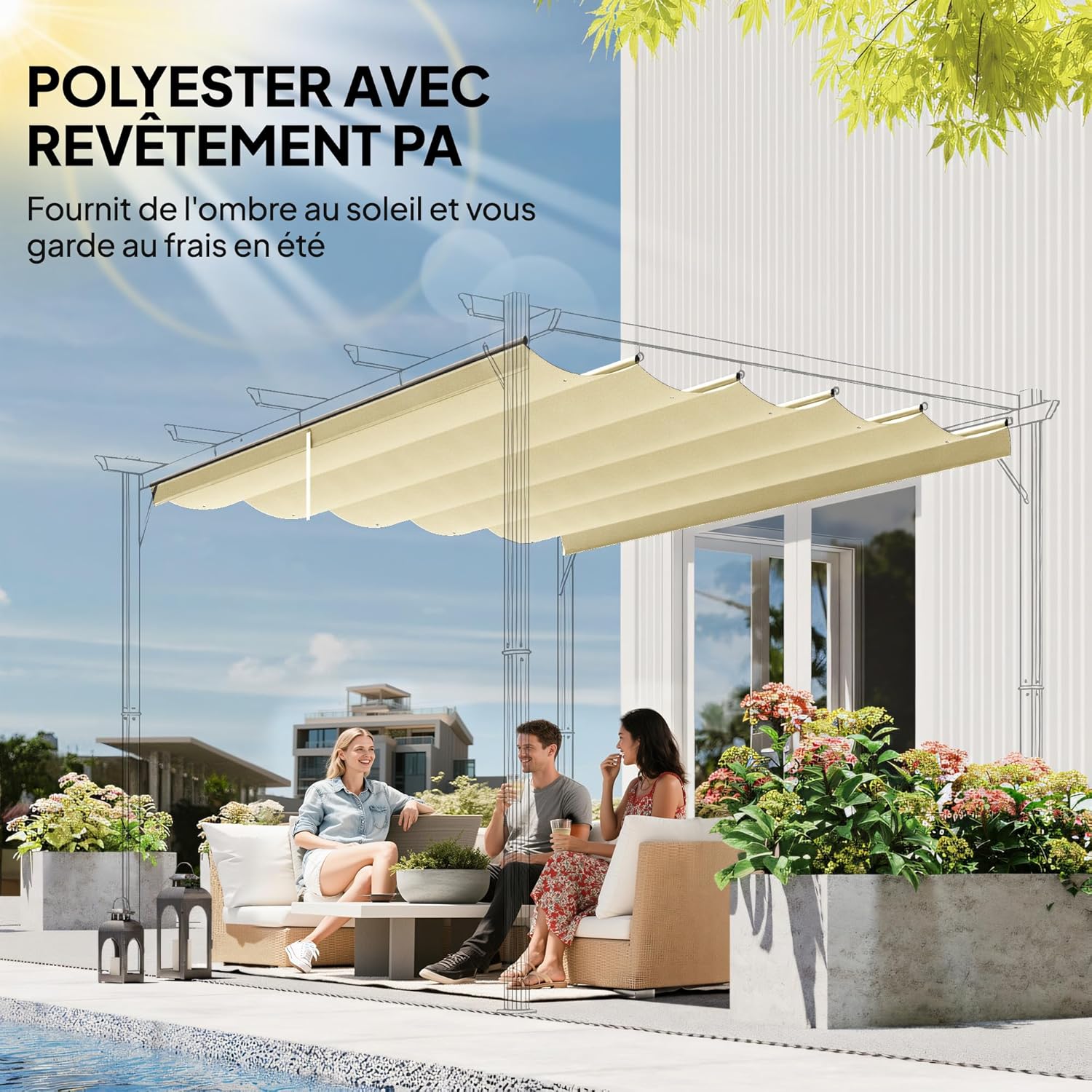 Thumbnail 4 de Toile de toit Outsunny pour pergola rétractable 4 x 3 m (350 x 260 cm) crème