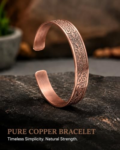 Detalle de BioMag Pure Copper Bracelet for Men and Women – 100% Solid, Uncoated Vintage Tree of Life Cuff