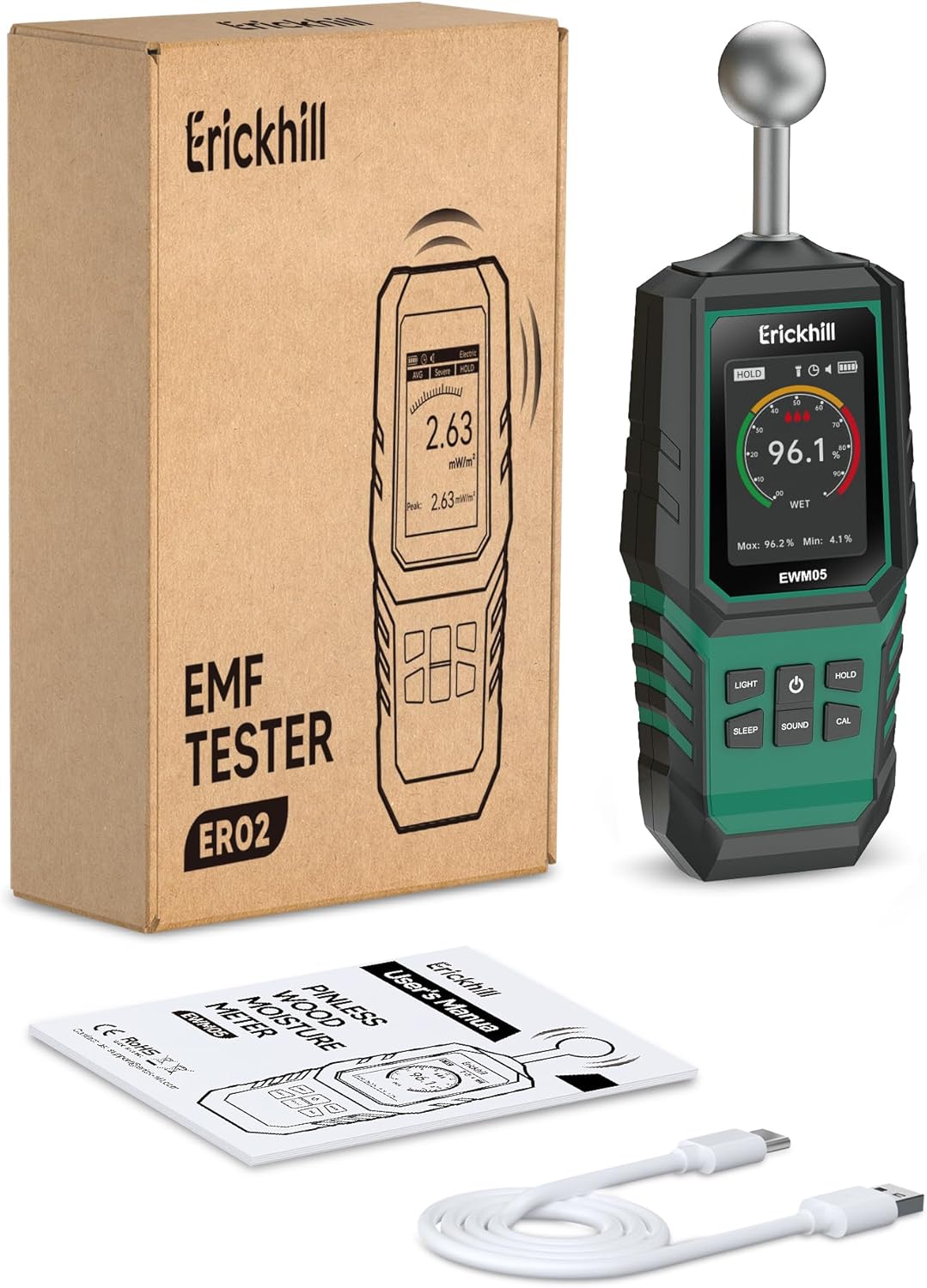 Thumbnail 6 de ERICKHILL Medidor de humedad sin contacto 🏠 LED y pantalla digital