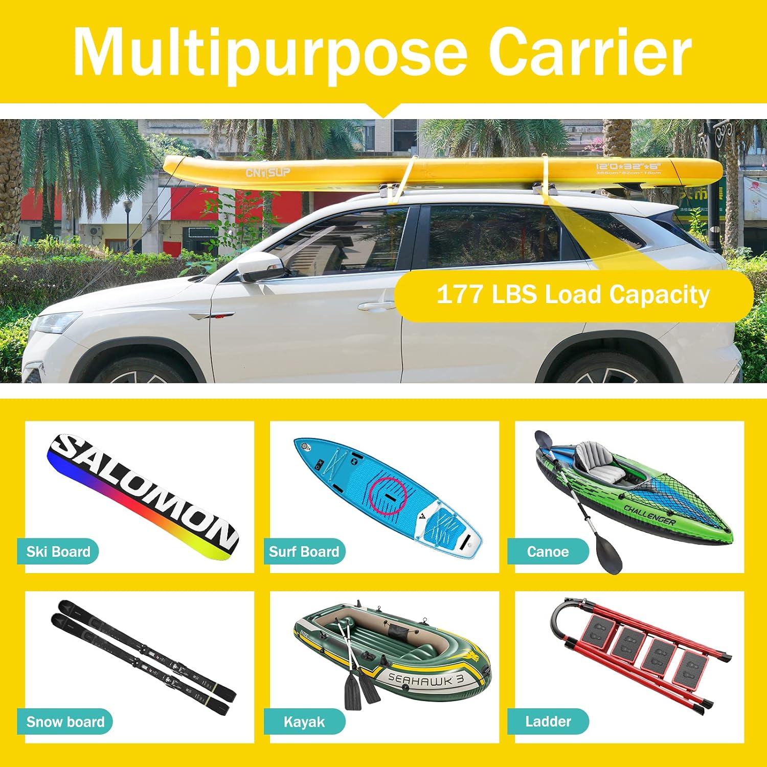 Thumbnail 1 de Kayak Roof Rack with Soft Pads and Accessories (Universal Fit)