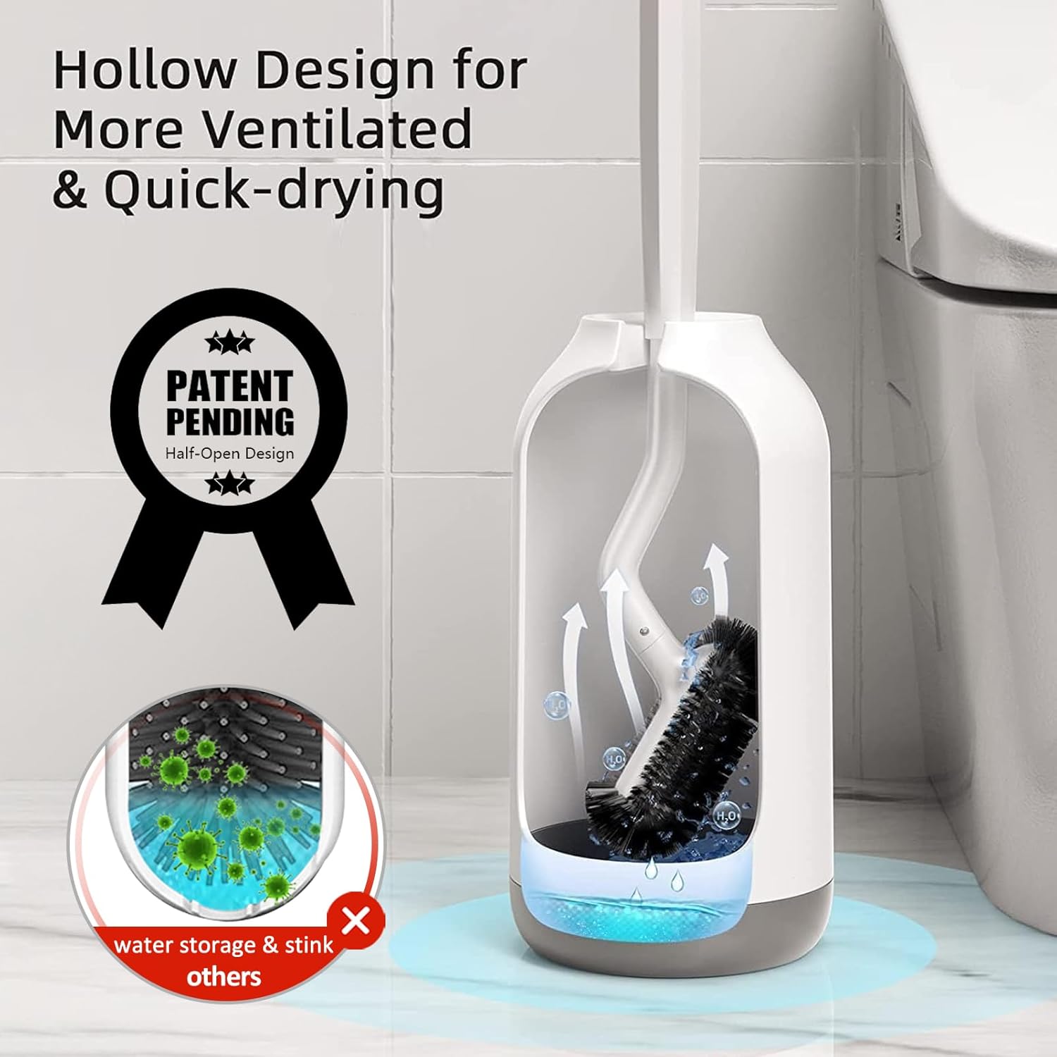 Thumbnail 3 de HAMITOR Toilet Bowl Brush Holder Set — Curved Bristle Deep Cleaning and Self-Draining Caddy