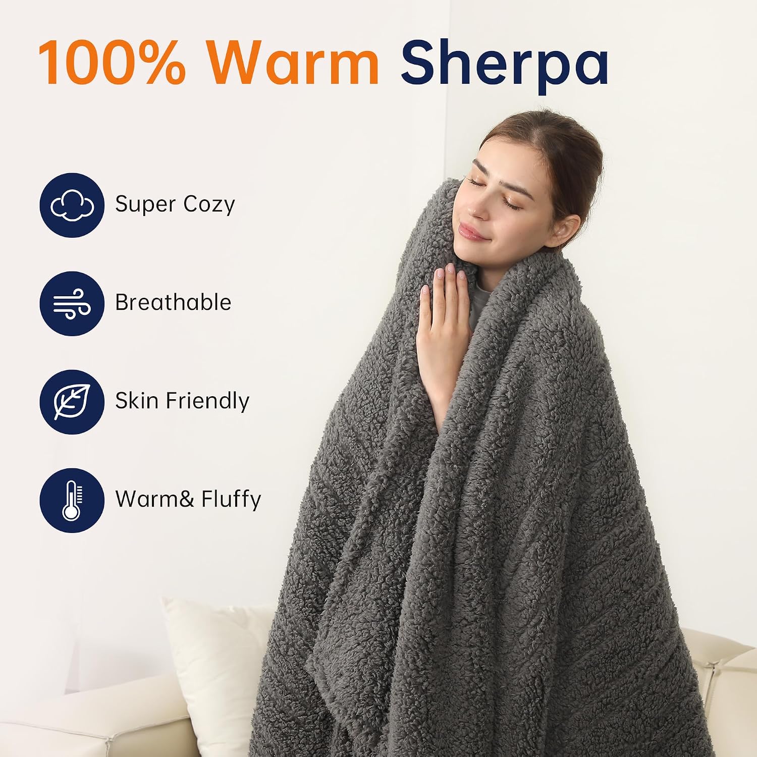 Detalle de ESTINGO Heated Throw Blanket, 50" x 60" Sherpa, 5 Heat Settings