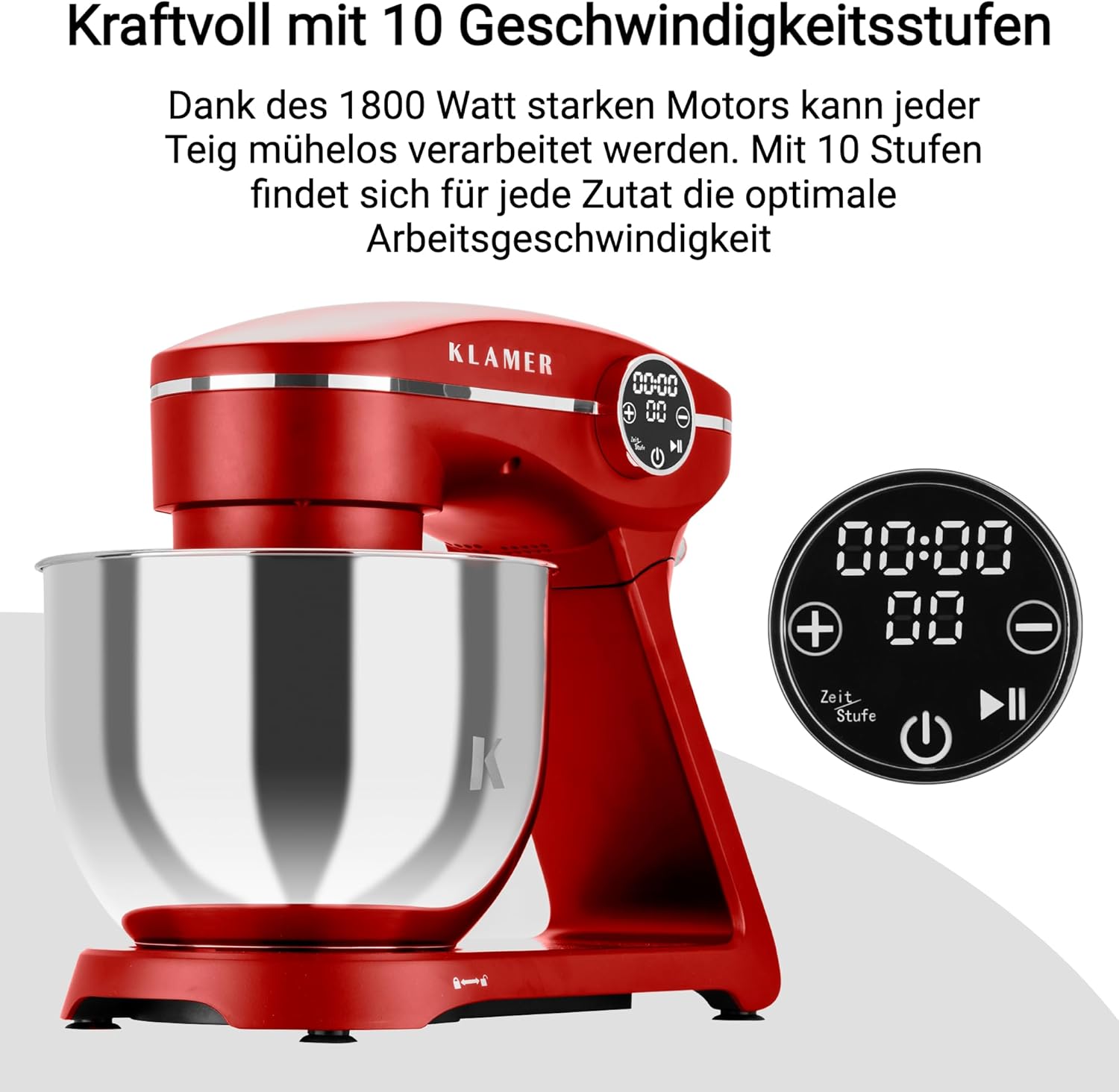 Thumbnail 5 de KLAMER Küchenmaschine 1800W – Knetmaschine für Brotteig mit 6-Liter-Edelstahl-Schüssel, Planetenrührwerk & Timer