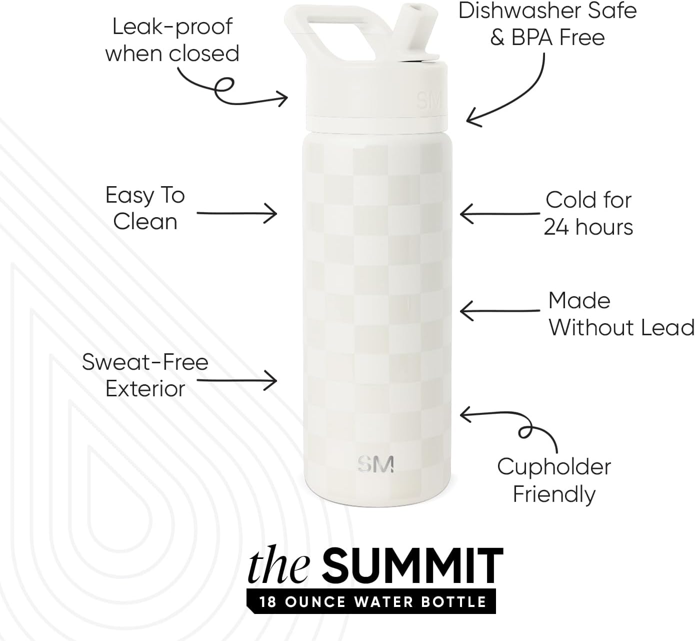 Thumbnail 1 de Simple Modern Kids Water Bottle with Straw Lid (Summit Collection) 18oz in Cream Checkmate