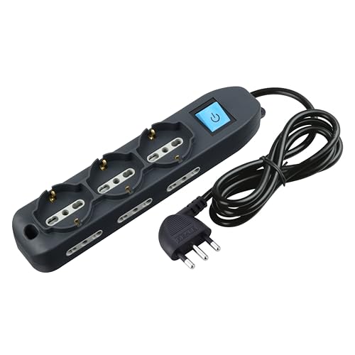 Detalle de Electraline 62019 Multipresa 9 Posti 3 Polivalenti + 6 Bivalenti, Nero, 1,5 m