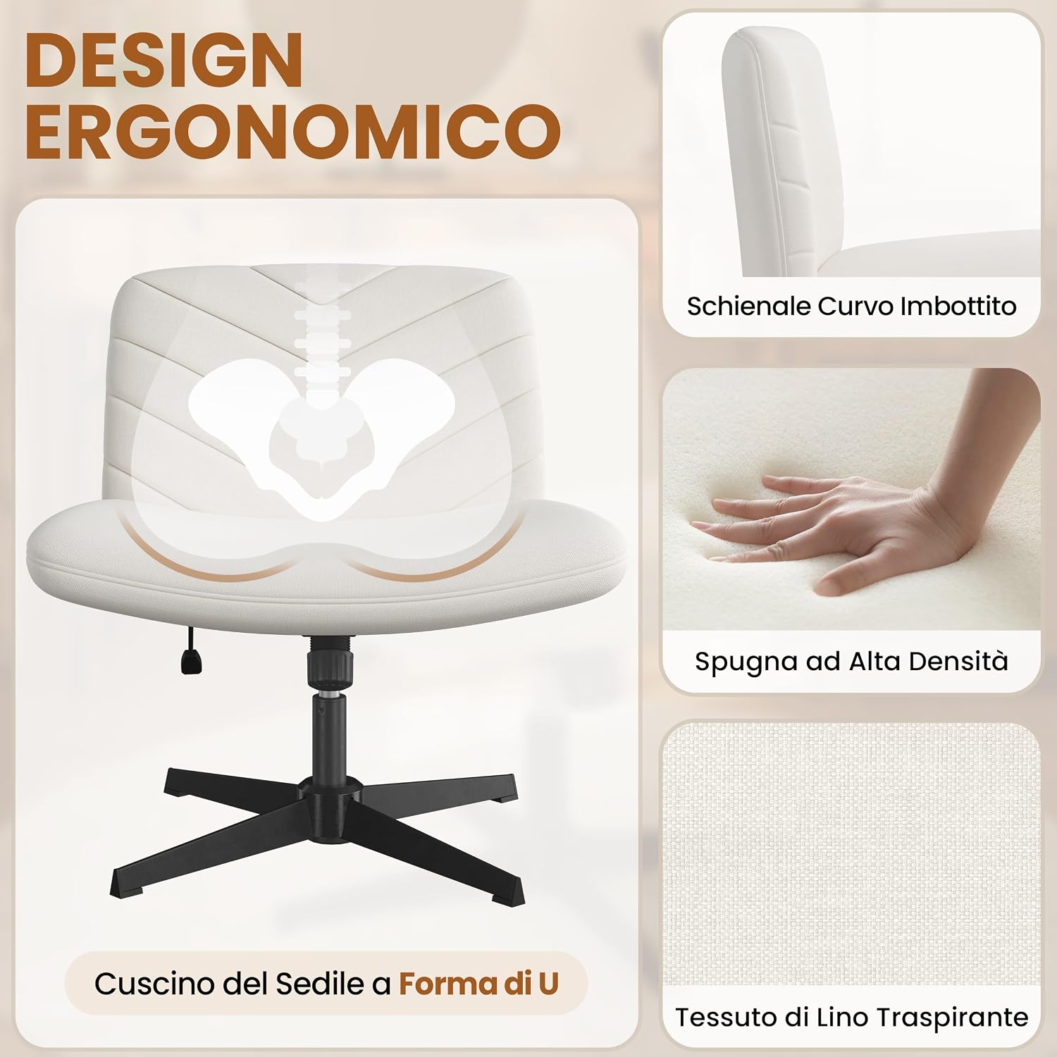 Detalle 2 de Yaheetech Sedia Ufficio Girevole Beige