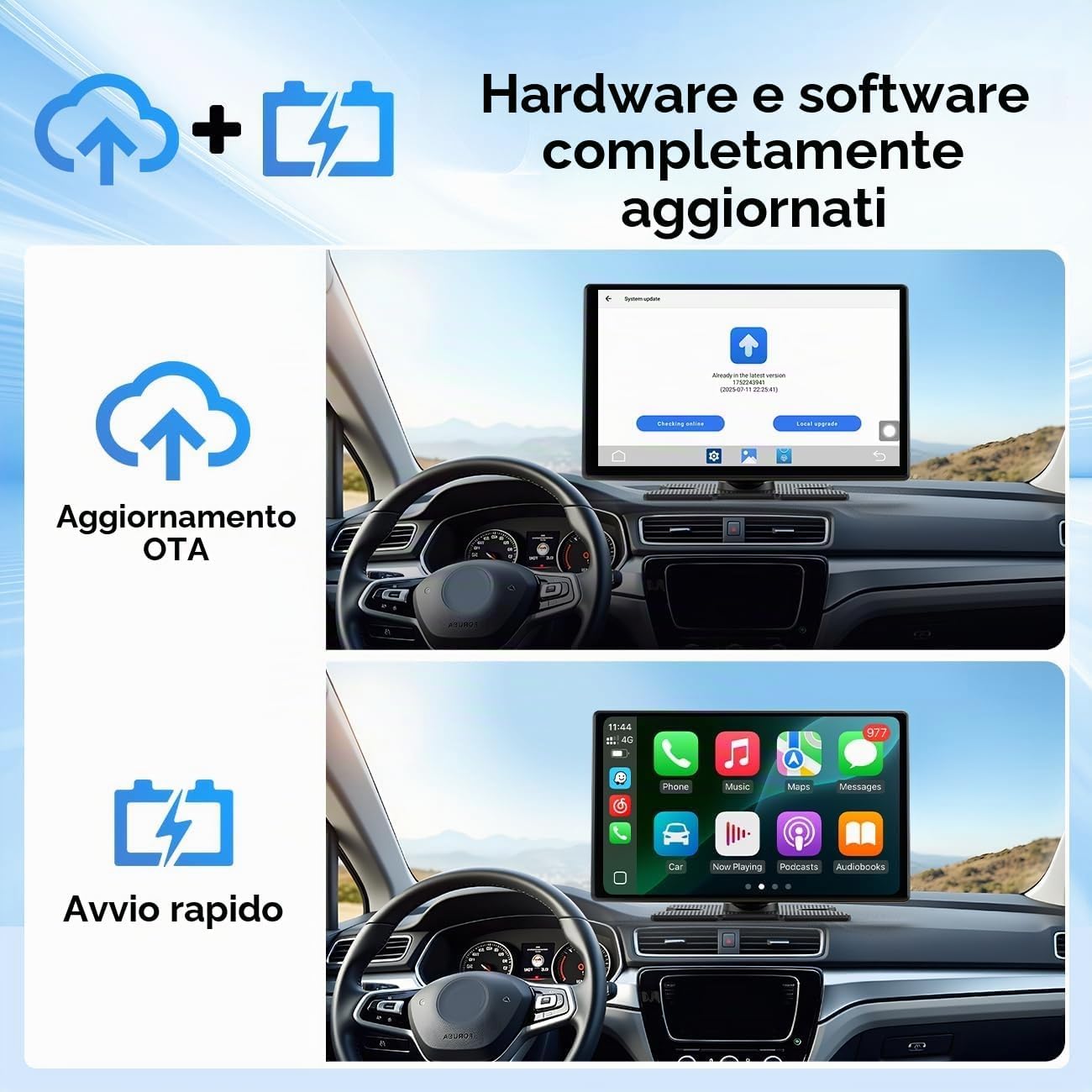 Detalle 2 de LAMTTO Carplay Wireless: Schermo-HD da 9" per Auto con CarPlay/Android Auto, Navigazione e Intrattenimento