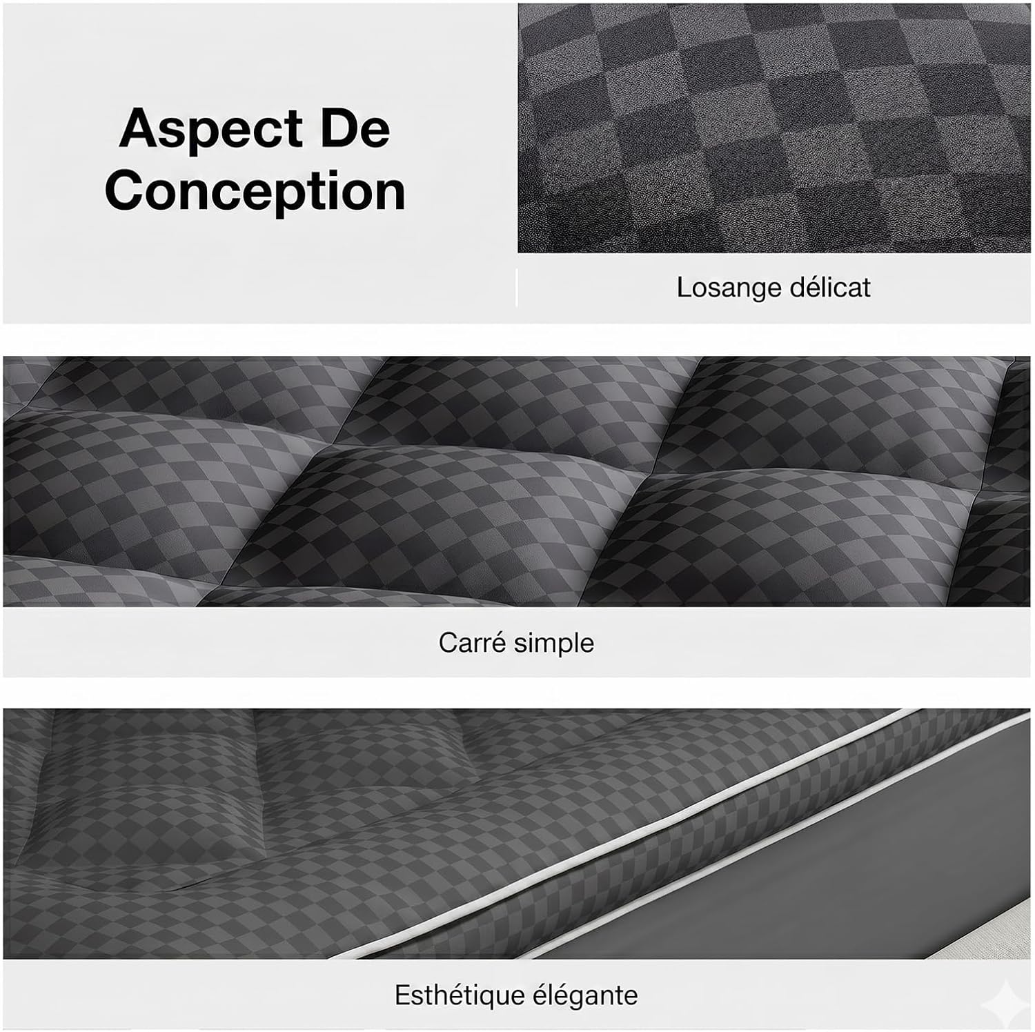 Detalle 2 de Novilla Surmatelas 140x190 cm – Surmatelas 3D en Microfibre, respirant et rafraîchissant, poche 30 cm, Gris foncé