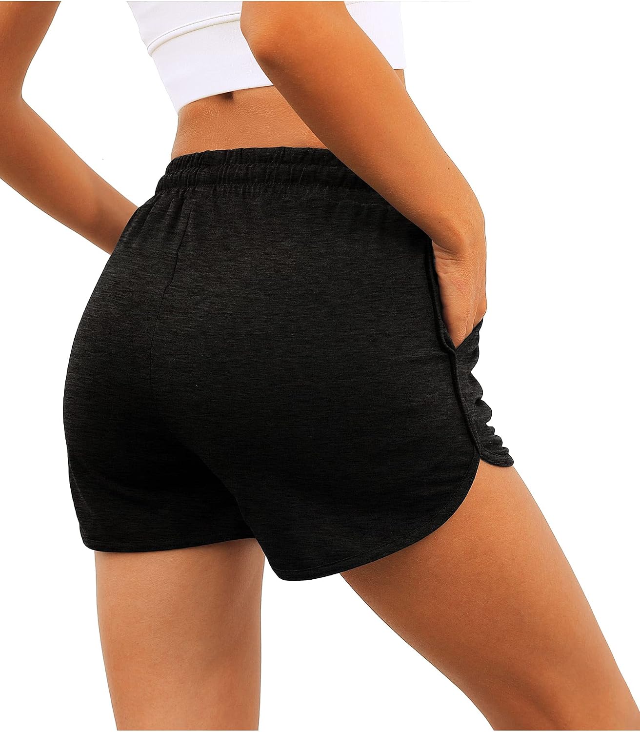 Detalle de Aloodor Women’s Athletic Running Dolphin Shorts with Pockets and Drawstring