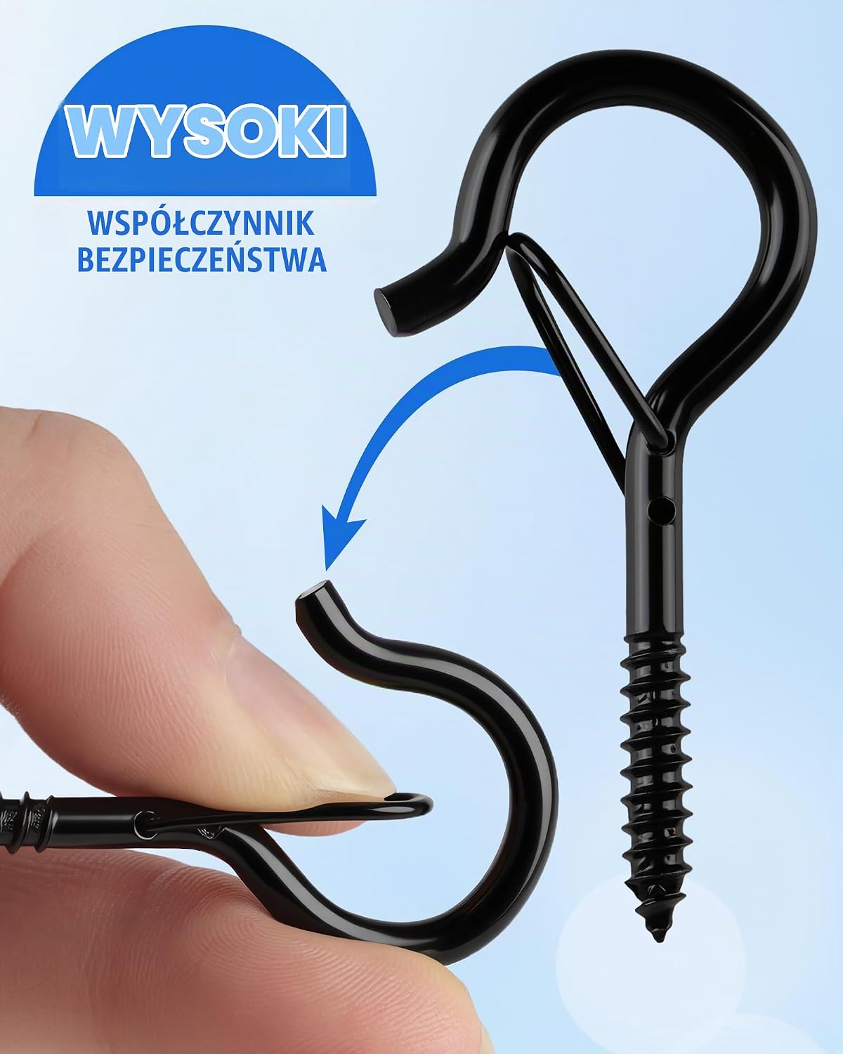 Detalle de Acual 110574 – 30 czarnych haków typu Q z blokadą i kołkami rozporowymi