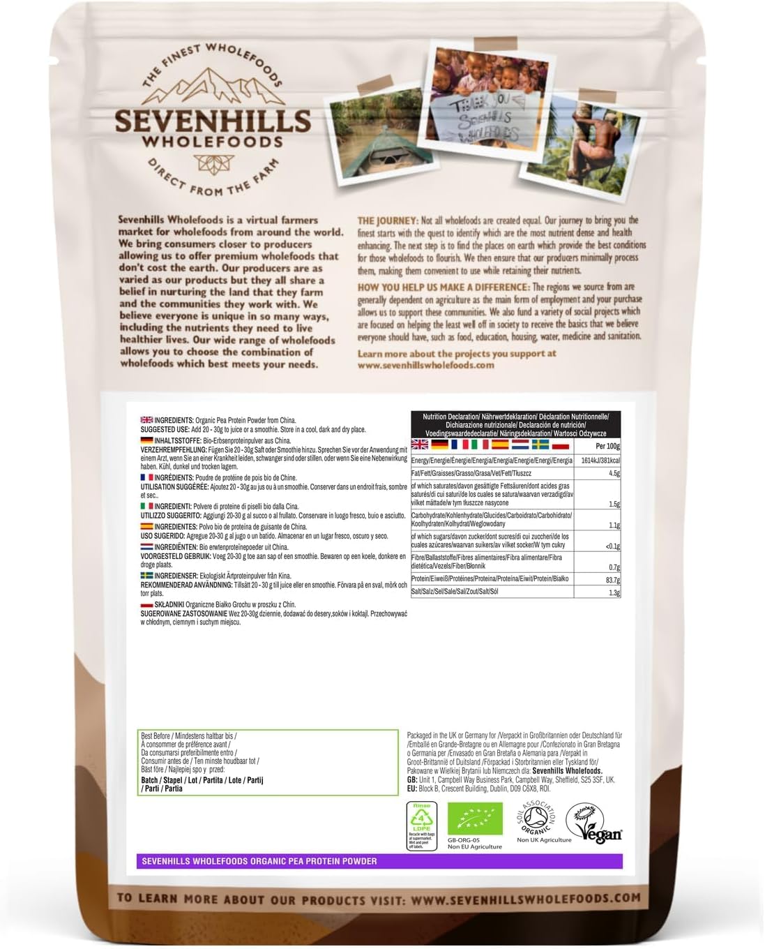 Thumbnail 1 de Sevenhills Wholefoods Polvo De Proteína De Guisante Orgánico 🌱 1kg