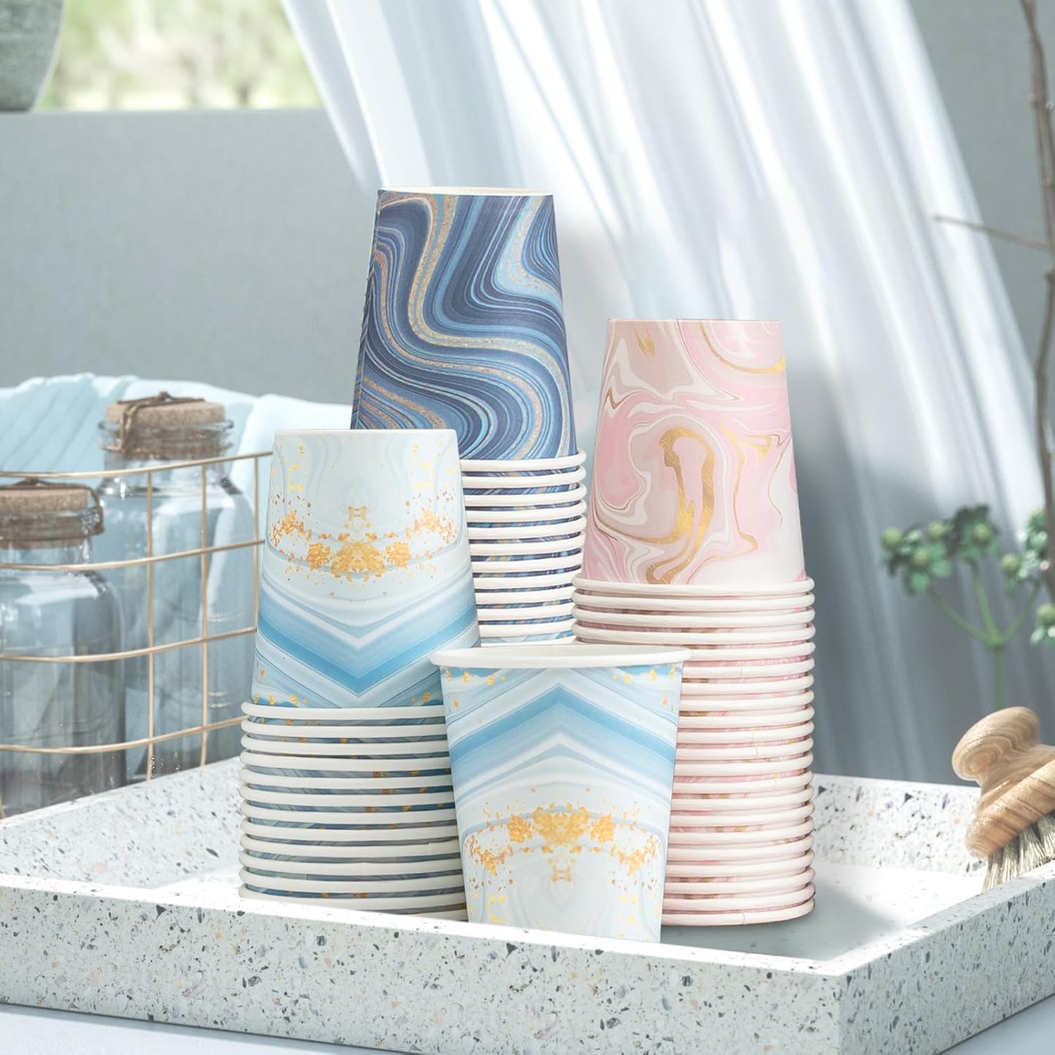 Detalle de BYSNOW 300 Pack 3 oz Paper Cups – Disposable Bathroom Cups (Mixed Colors)