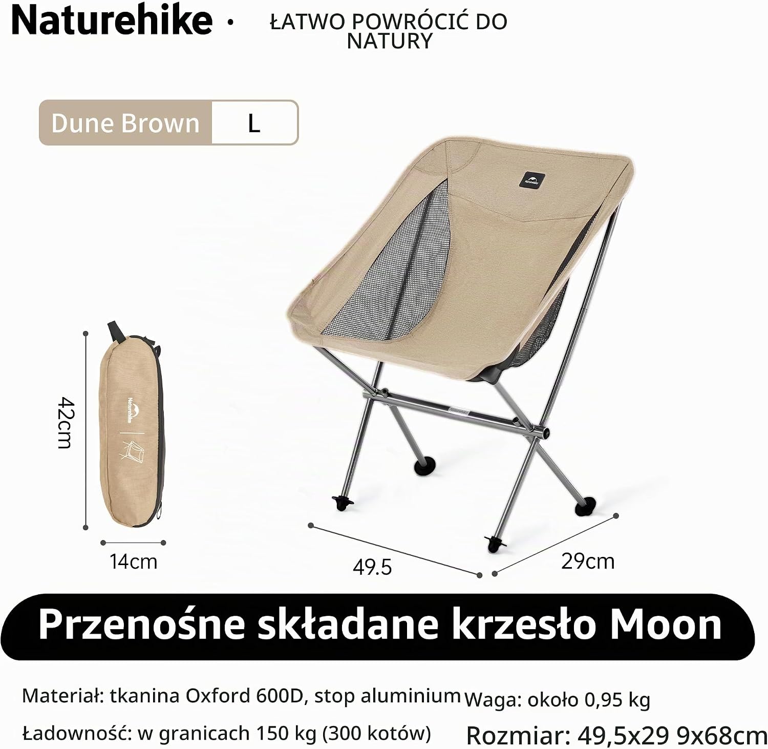 Detalle de Naturehike L04 składane krzesło kempingowe, aluminiowa rama, khaki M