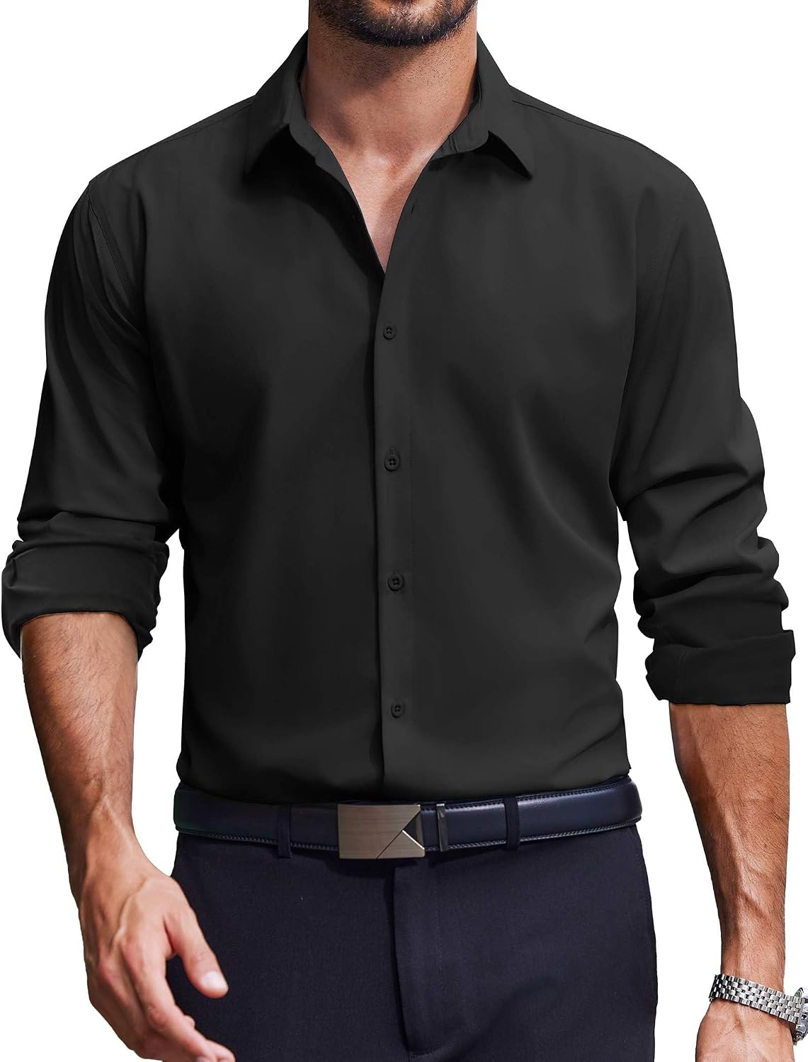 Detalle de COOFANDY Men's Long-Sleeve Button-Down Dress Shirt, Casual to Business
