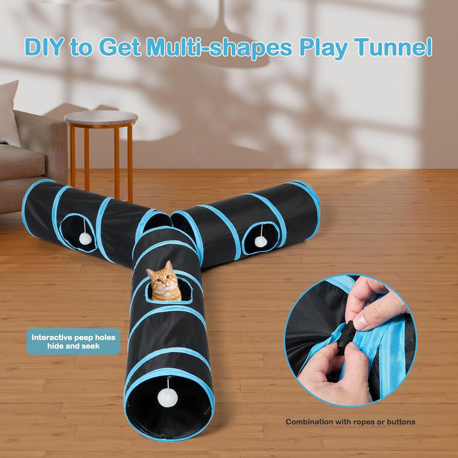Thumbnail 1 de Odoland Large Cat Play Tunnels (90cm) DIY foldable modular tunnel set for indoor cats in black
