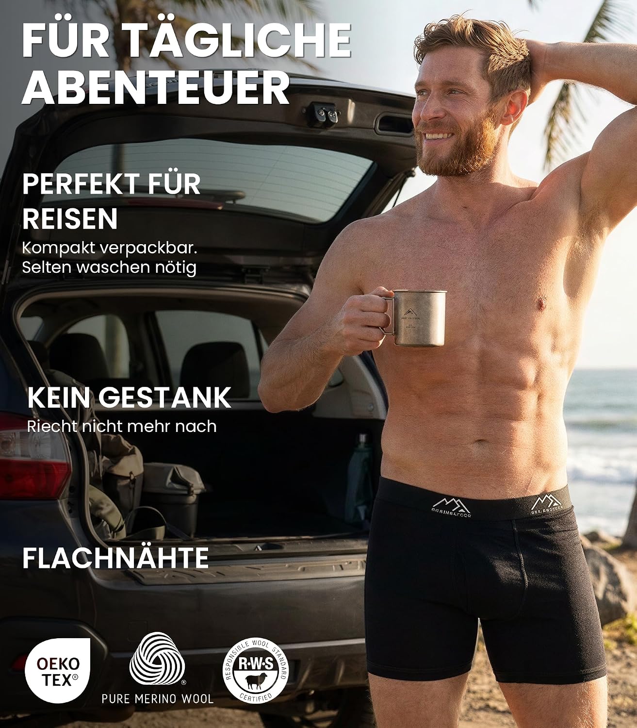 Detalle 2 de Merino.tech 100% Merino Herren-Boxershorts (19,5 Mikron) – atmungsaktiv, geruchsarm und feuchtigkeitsableitend