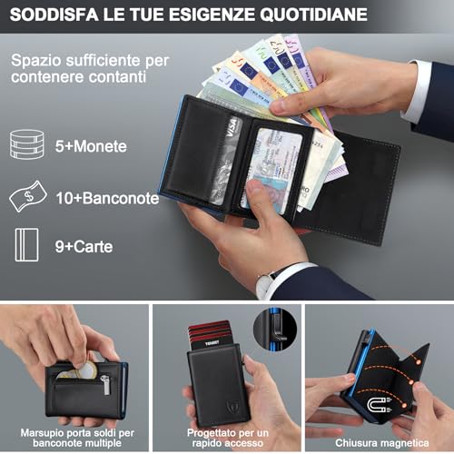 Thumbnail 3 de TENBST Portafoglio Uomo Slim con porta carte pop-up e portamonete