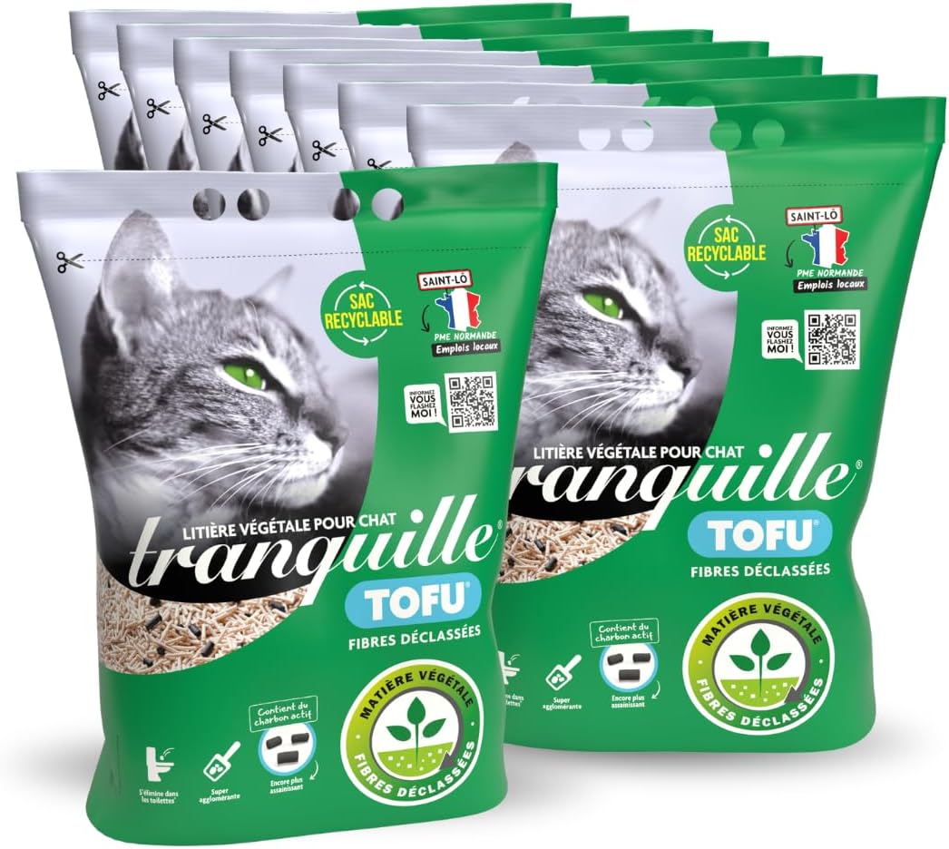 Detalle de Tranquille żwirek tofu z recyklingu, 8 × 4 l, bez zapachu i z węglem aktywnym