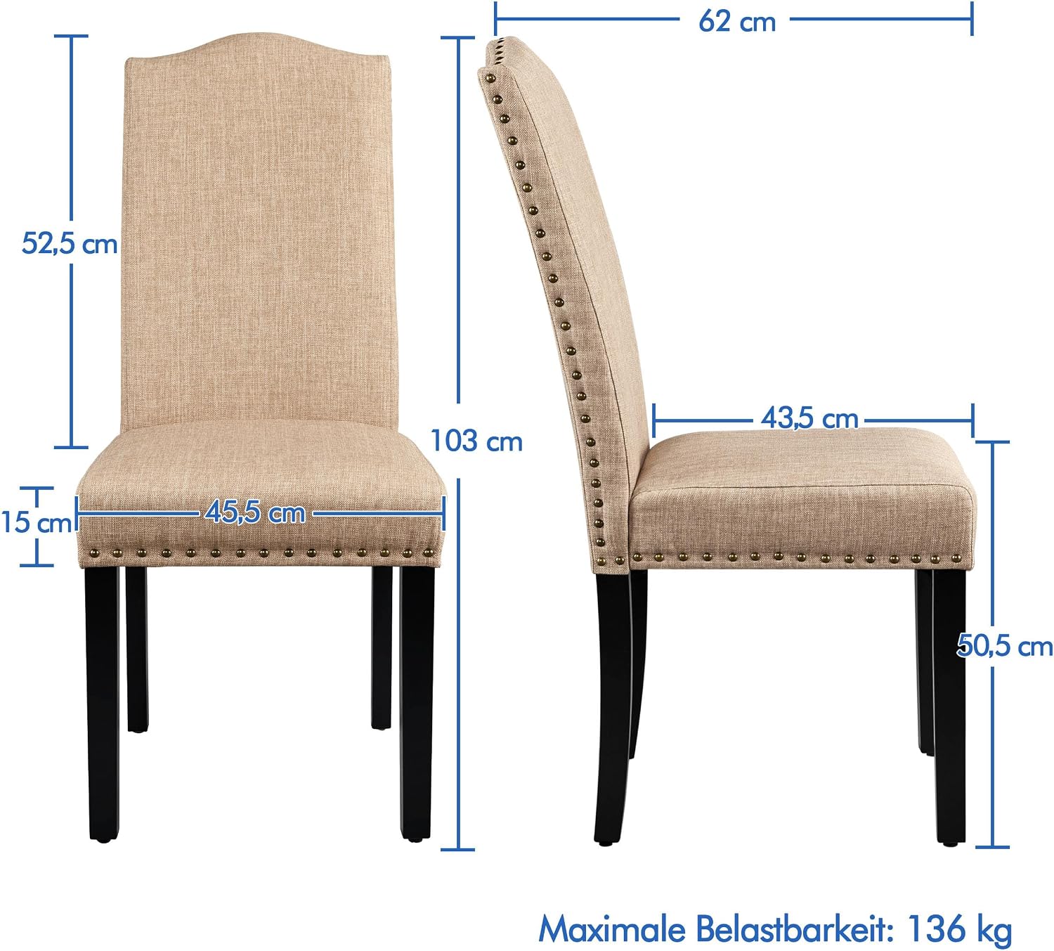 Detalle 1 de Yaheetech Set 4 Sedie Schienale Alto 136 kg