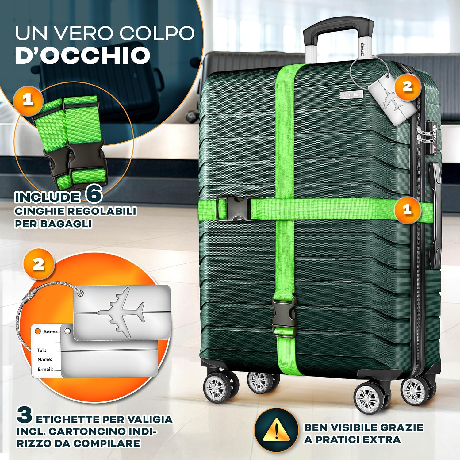 Detalle de Tillvex Set di valigie rigide 3 pezzi con bilancia, TSA e accessori – verde militare