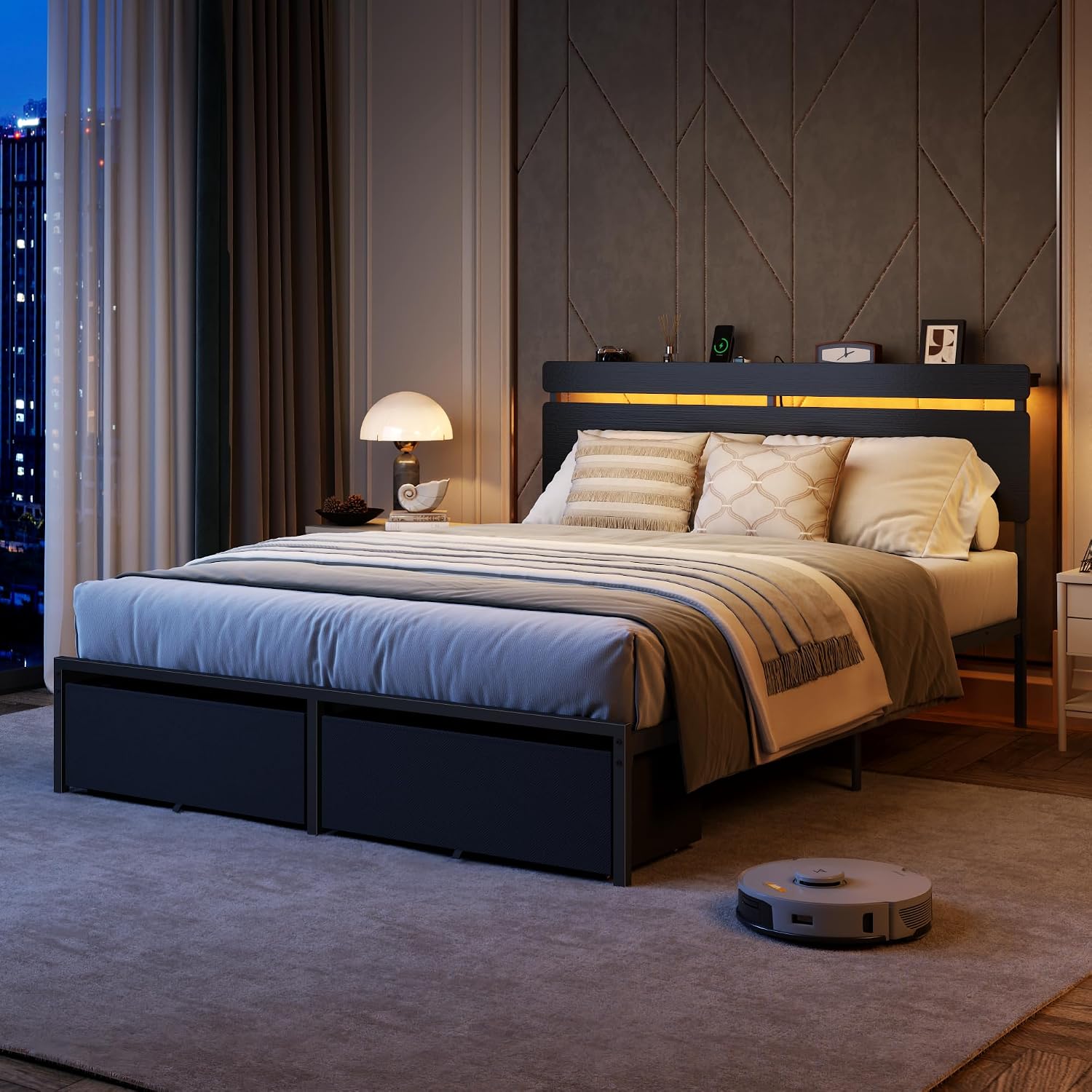 Thumbnail 2 de Forestell HK-BF-028-CLD-Q-1-B Queen Platform Bed with RGB Lights and Drawers