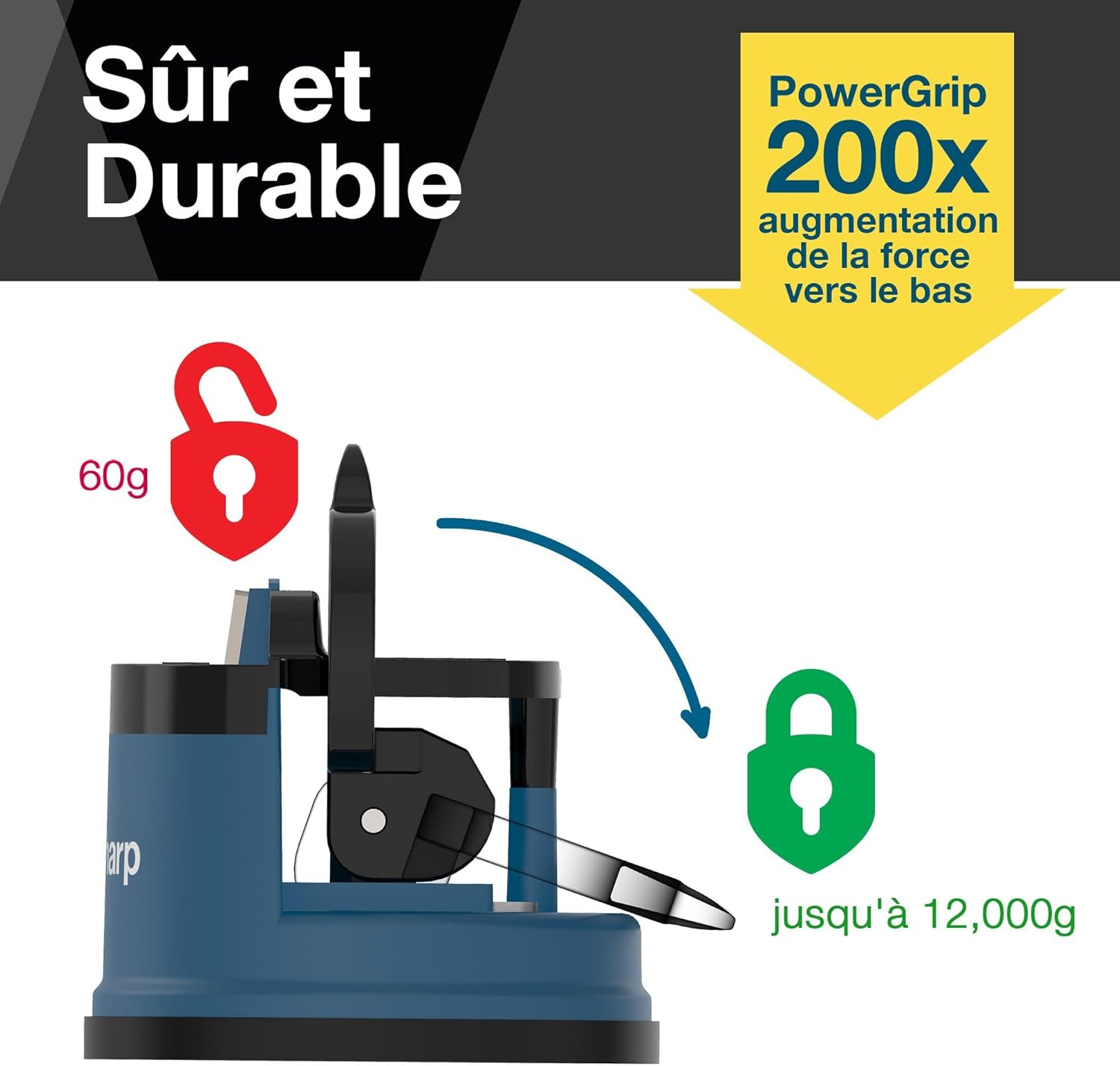 Thumbnail 2 de AnySharp Aiguiseur de Couteaux avec Ventouse PowerGrip — Sécurité mains libres, 20° pré-réglé, pour acier trempé et dents