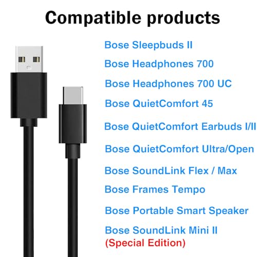 Detalle 2 de USB C Charging Cable for Bose QuietComfort and Related Devices by XQO