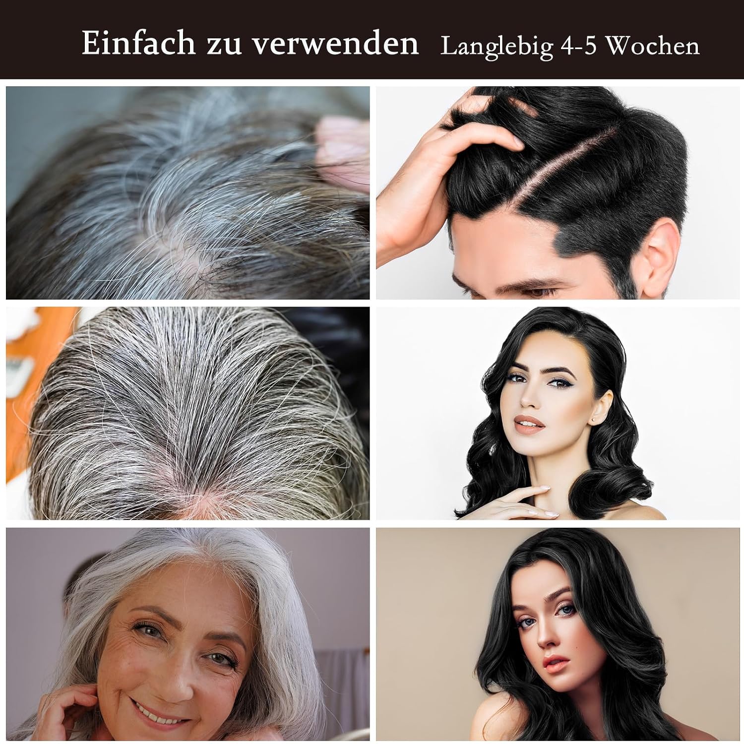 Detalle de BLSFXROE Black Hair Dye Shampoo 3in1 – Sofort-Haarfarbe Schwarz gegen graue Haare, 500 ml