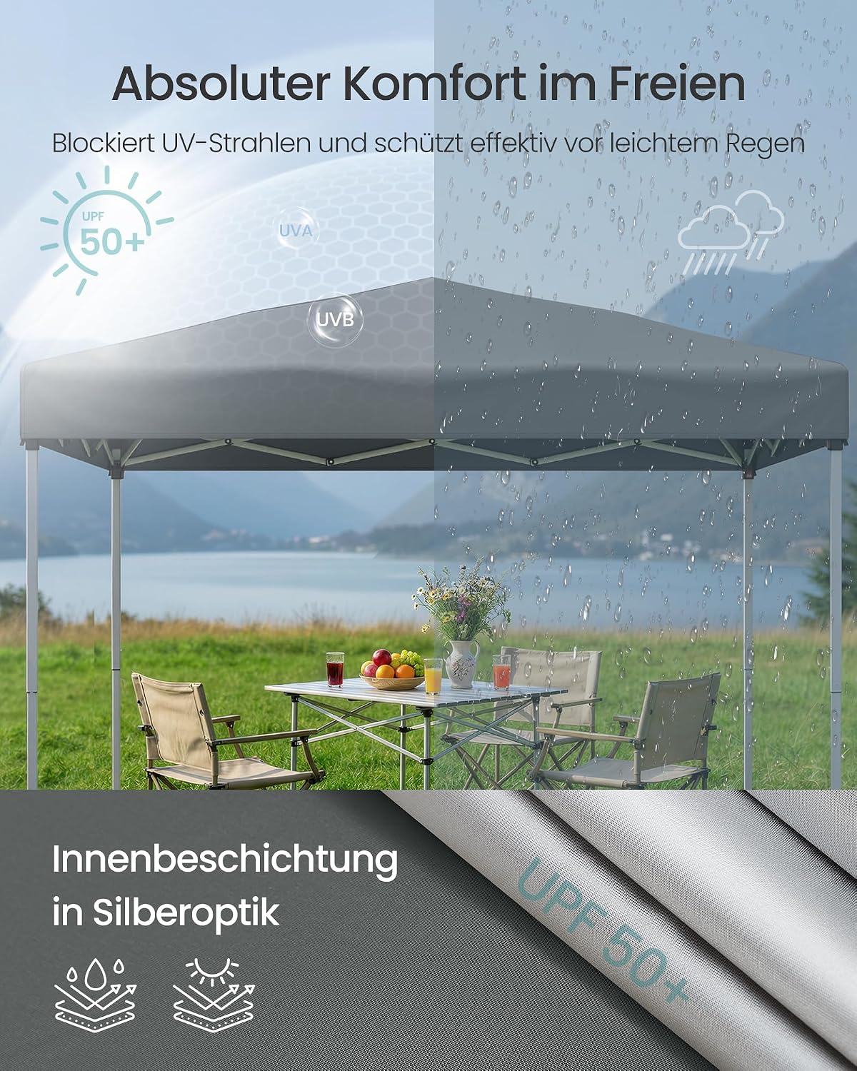 Detalle 2 de SONGMICS Pavillon 3 x 3 m (GCT104GZ01) mit Seitenwänden – faltbar & transportabel, dunkelgrau